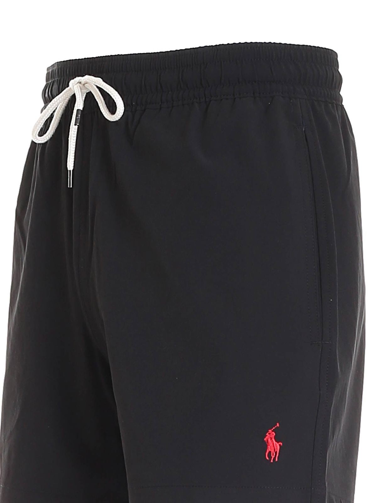 Shop Polo Ralph Lauren Embroidered Logo Swim Short In Black