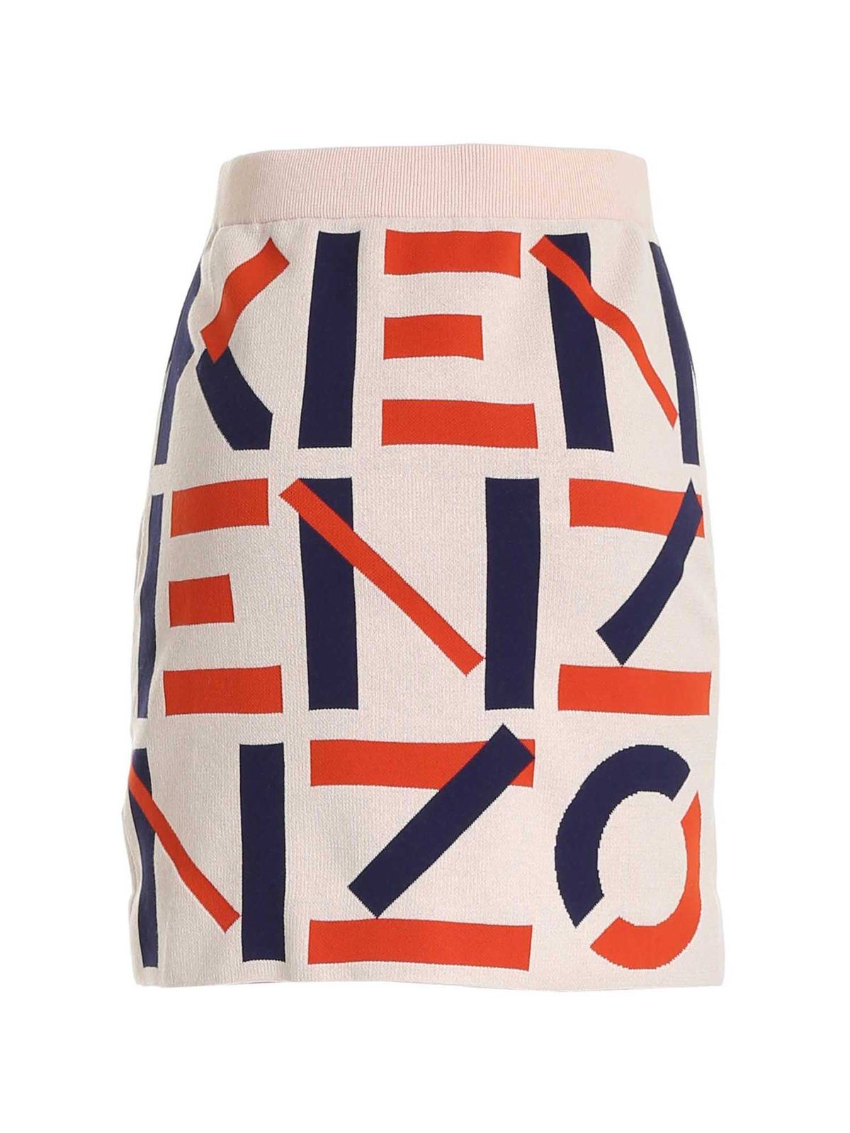 Shop Kenzo Sport Monogram Miniskirt In Cream Color