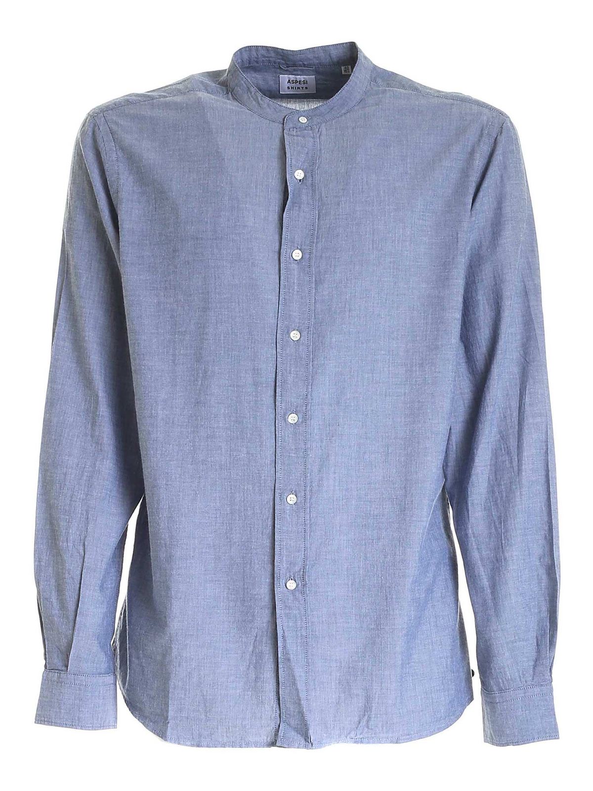Aspesi Chambray Shirt In Melange Blue