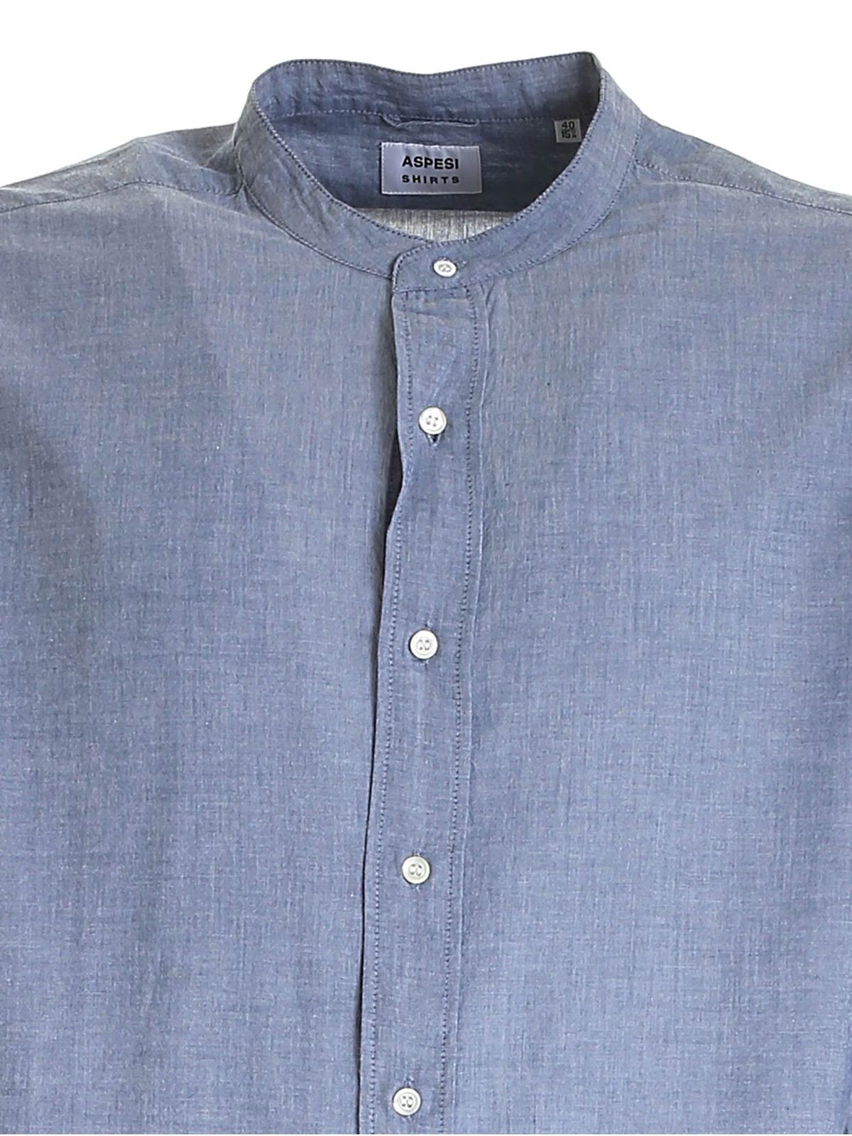 Shop Aspesi Chambray Shirt In Melange Blue