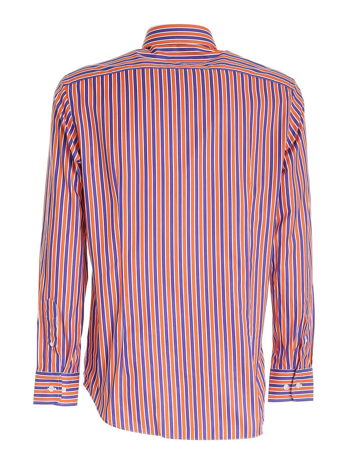 Tシャツ・カットソー ETRO Logo embroidery striped shirt (WRIA002899TR150 S8452) ETRO Oversized embroidered striped cotton-poplin shirt | NET