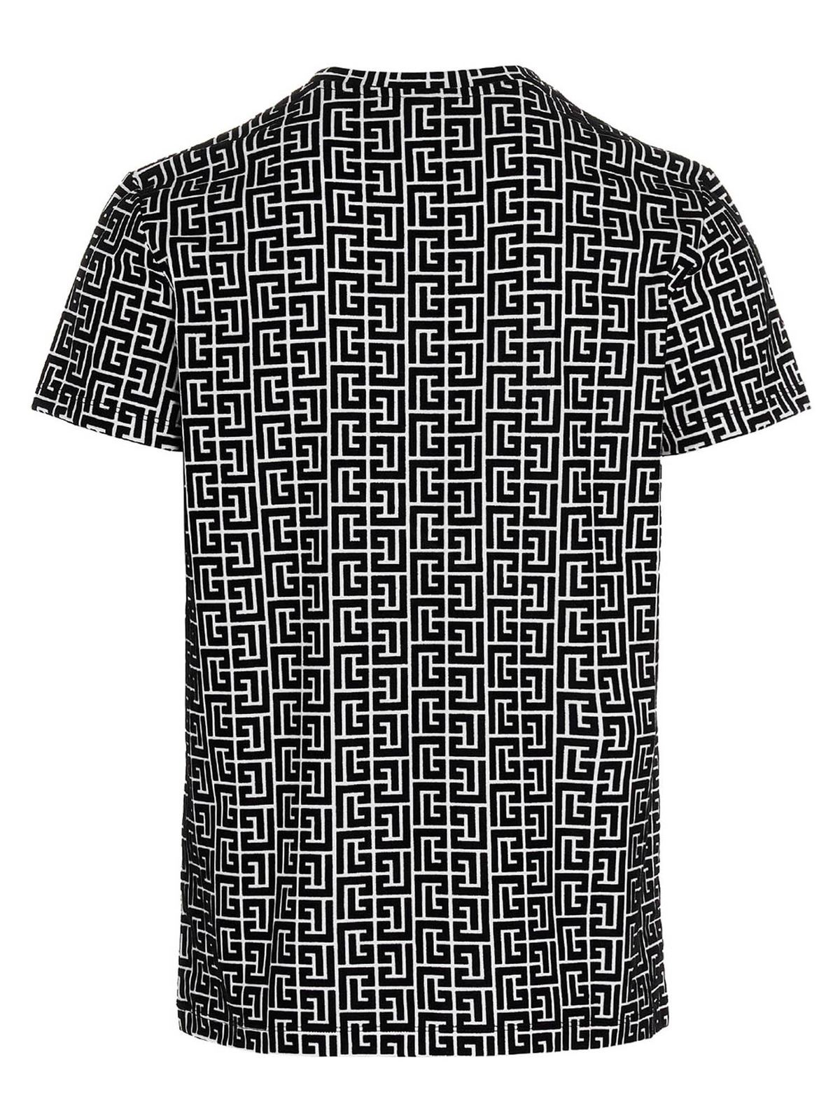 Tシャツ・カットソー Balmain T-Shirt With Monogram Balmain monogram-jacquard T-shirt | Black | FARFETCH JO