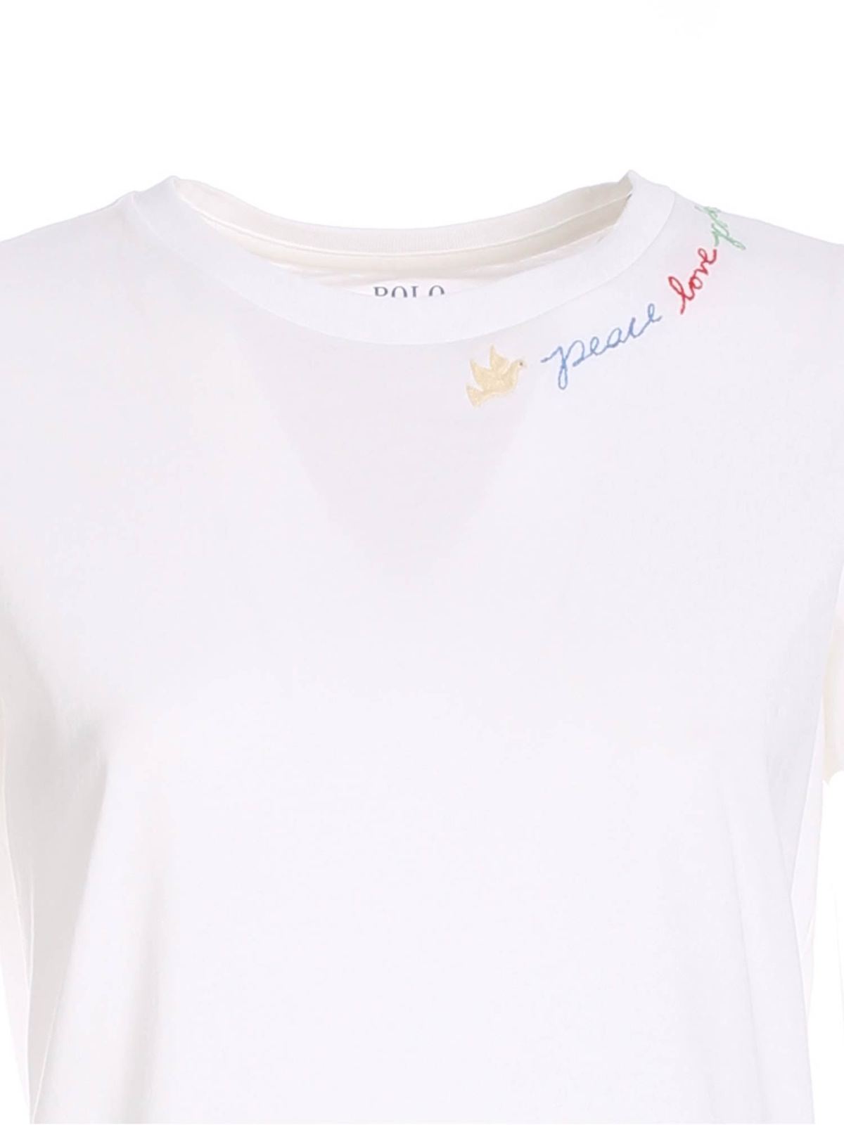 Peace Love Polo embroidery T-shirt in white