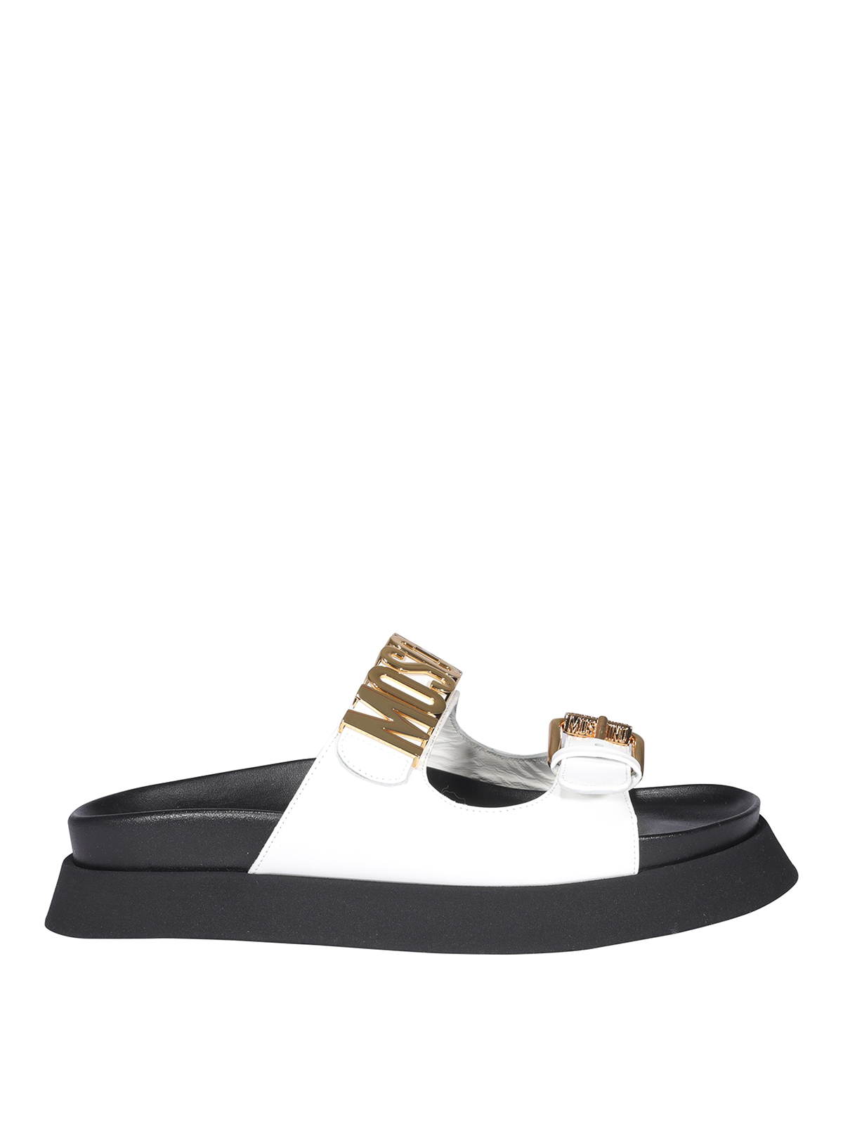 サンダル・ミュール MOSCHINO Women Sandals MA10216C1I MF0 100 WHITE Moschino Logo Lettering Sandals | White | FARFETCH