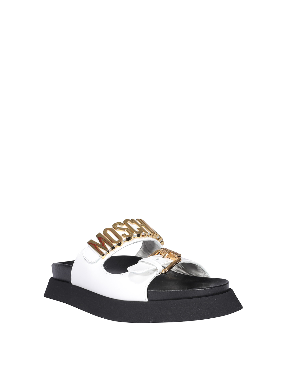 Moschino Logo lettering leather sandals - White