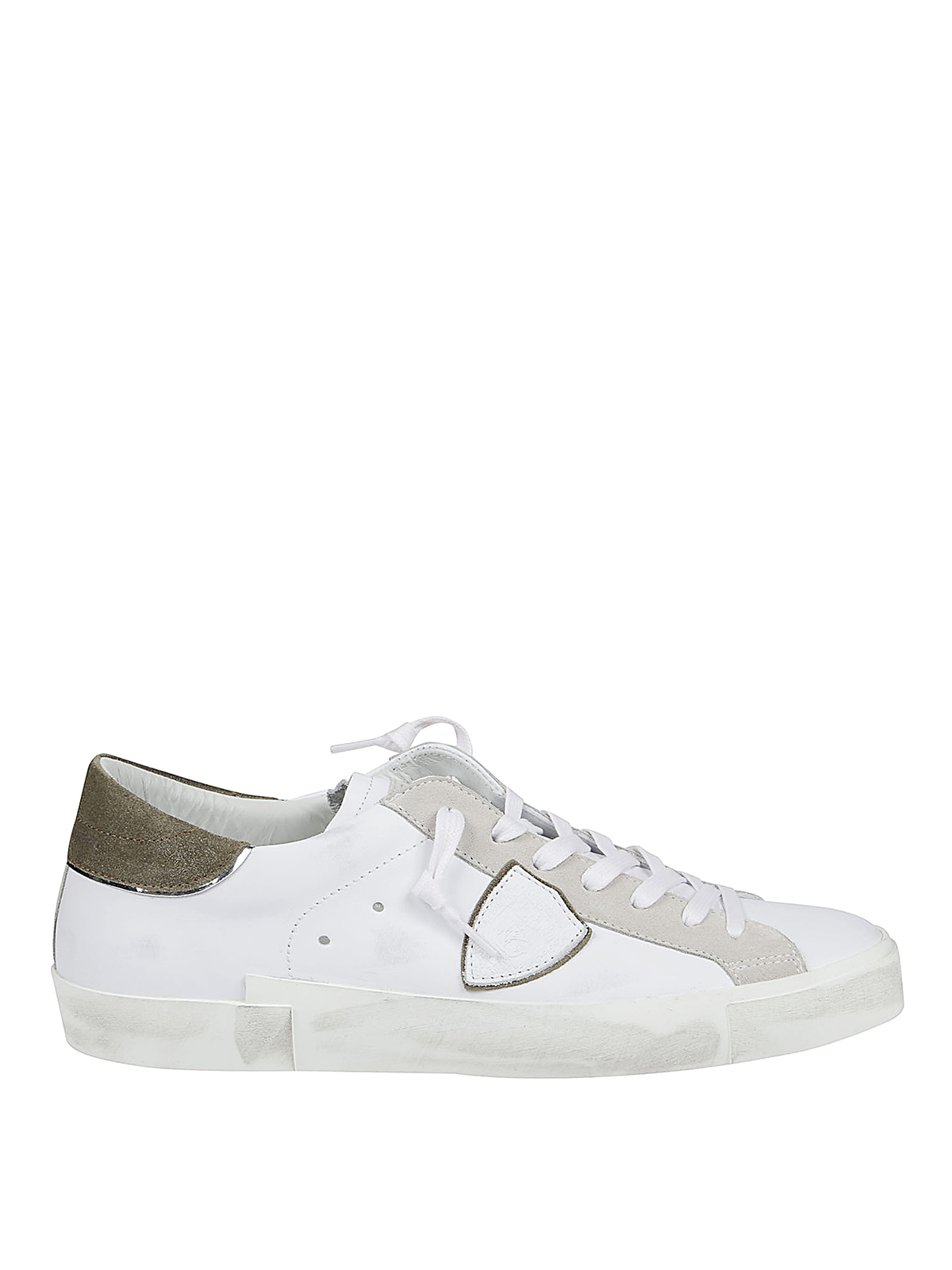 Philippe Model Paris X Sneakers In Leather With Suede Heel Tab In Blanco