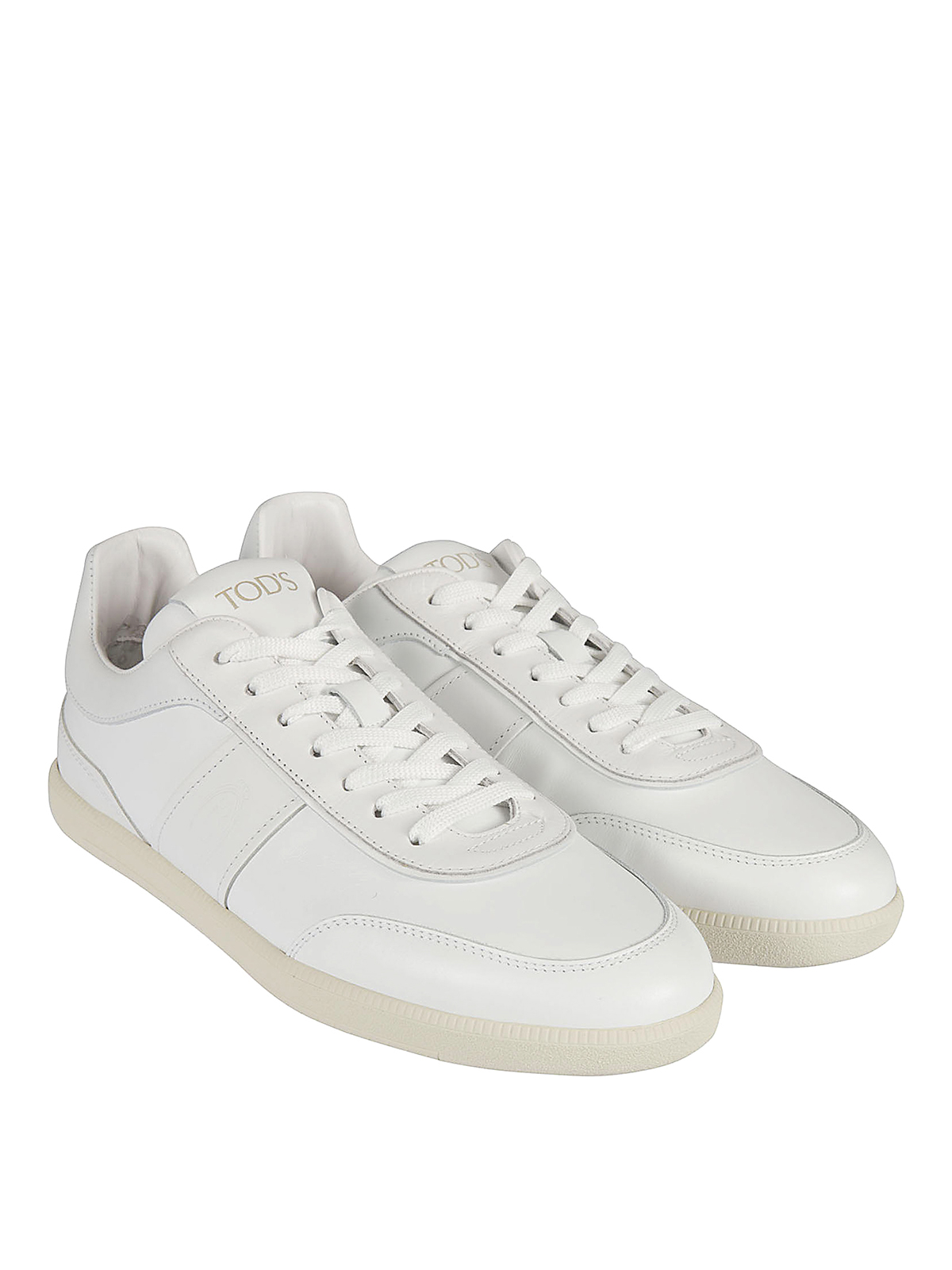 Shop Tod's Vintage Effect Leather Sneakers In Blanco