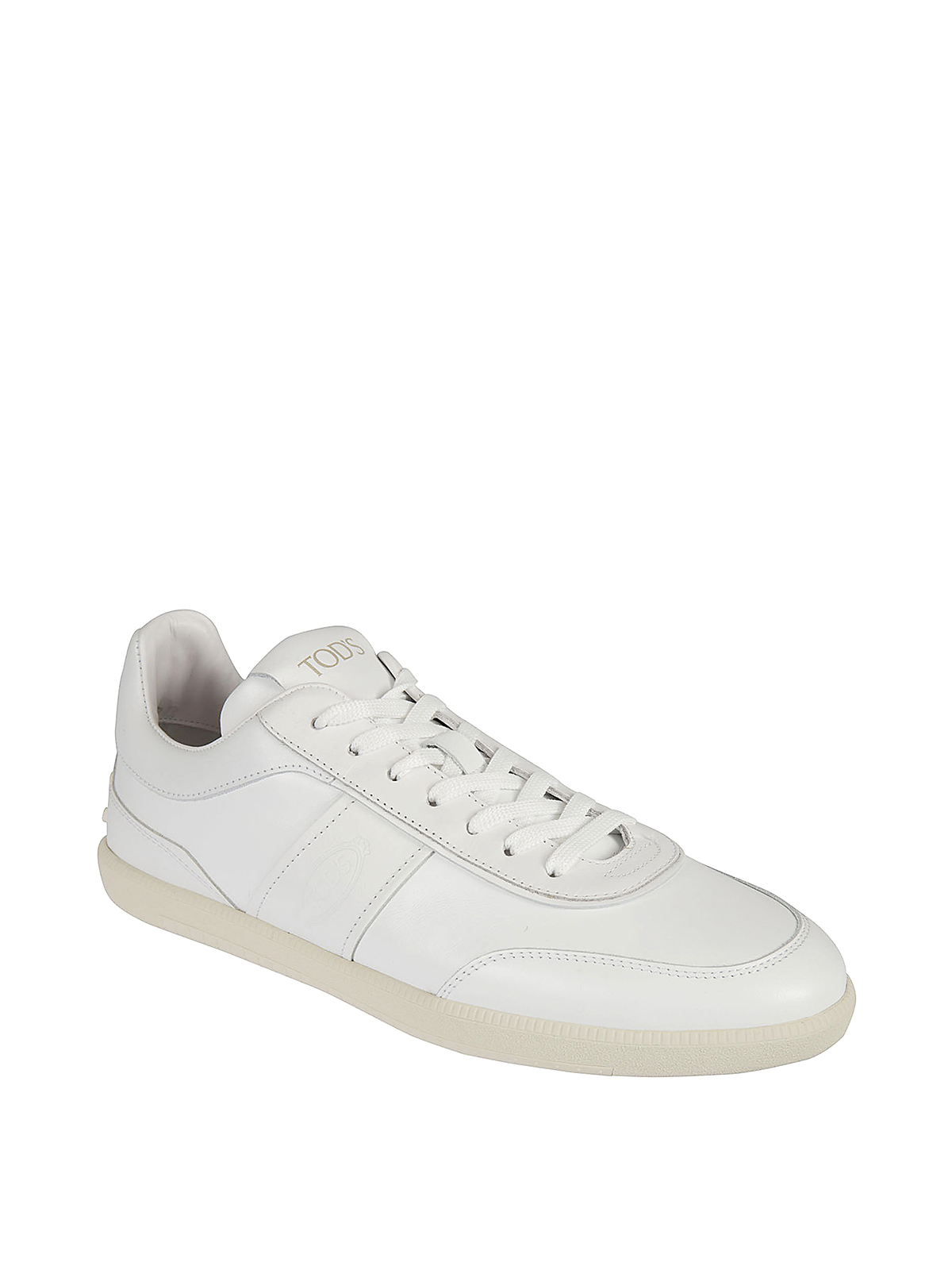 Shop Tod's Vintage Effect Leather Sneakers In Blanco