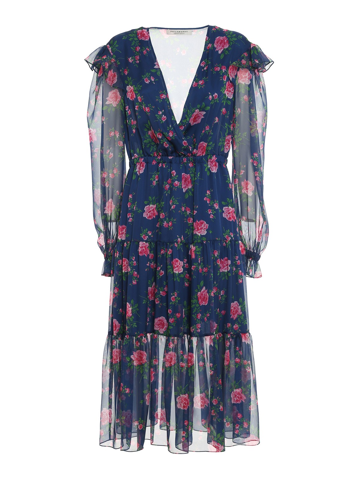 sachin and babi light blue dress Red Rose Border Print Chiffon Dress