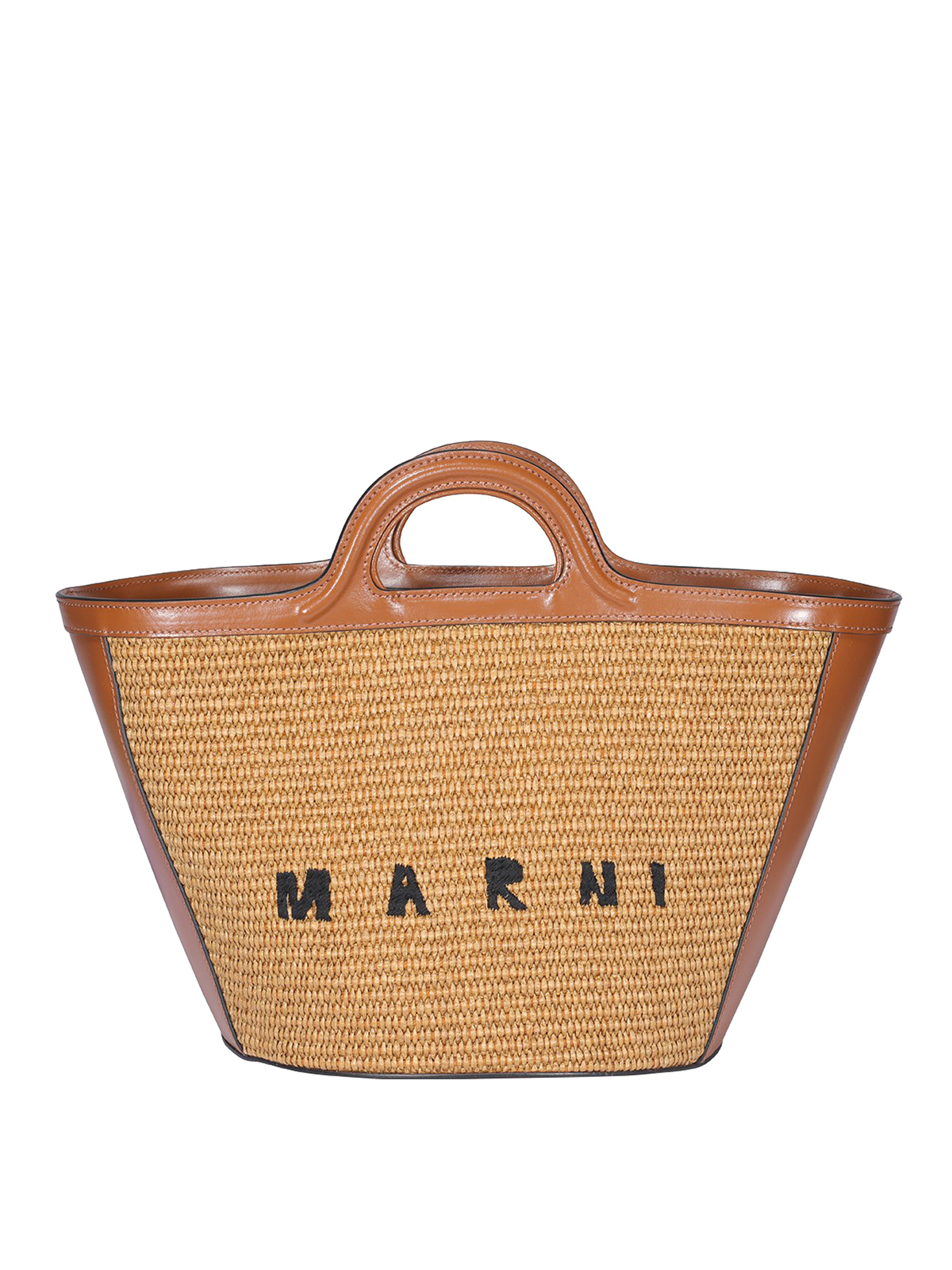 Marni Small Tropicalia Leather Raffia Bag In Light Brown