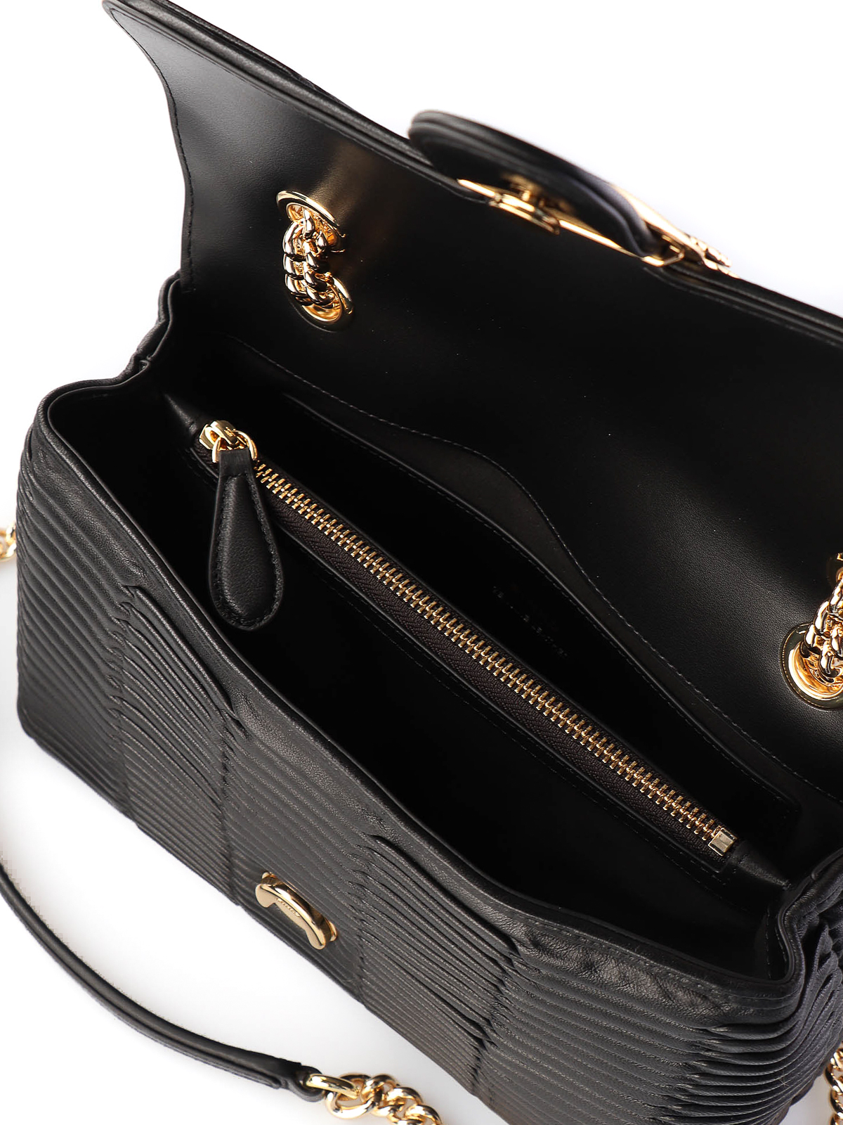 Pinko Love Click Puff Bolso Mini De Piel Acolchado Negro-Oro Antiguo
