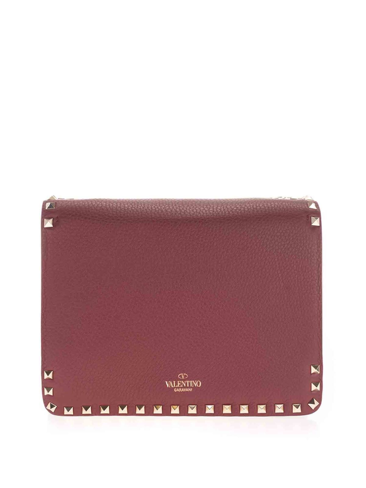 Valentino Garavani Women's 100% Leather Burgundy Rockstud Clutch