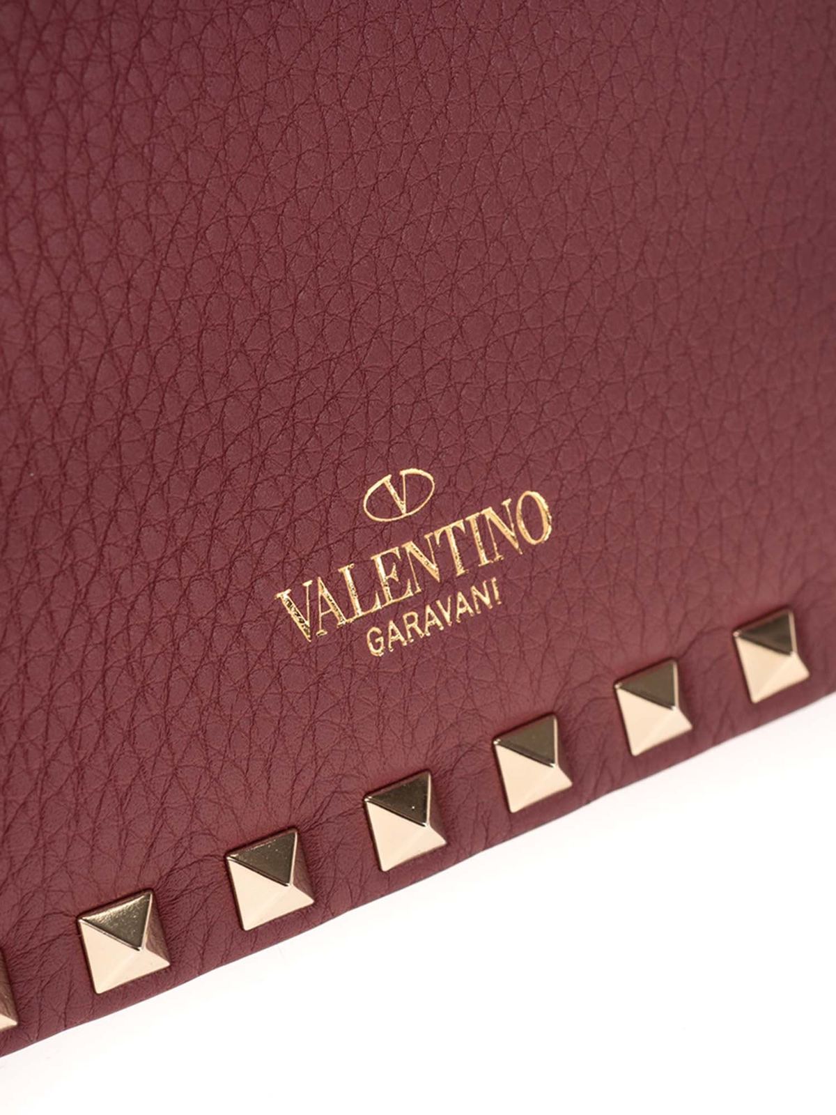 Valentino Garavani Women's 100% Leather Burgundy Rockstud Clutch