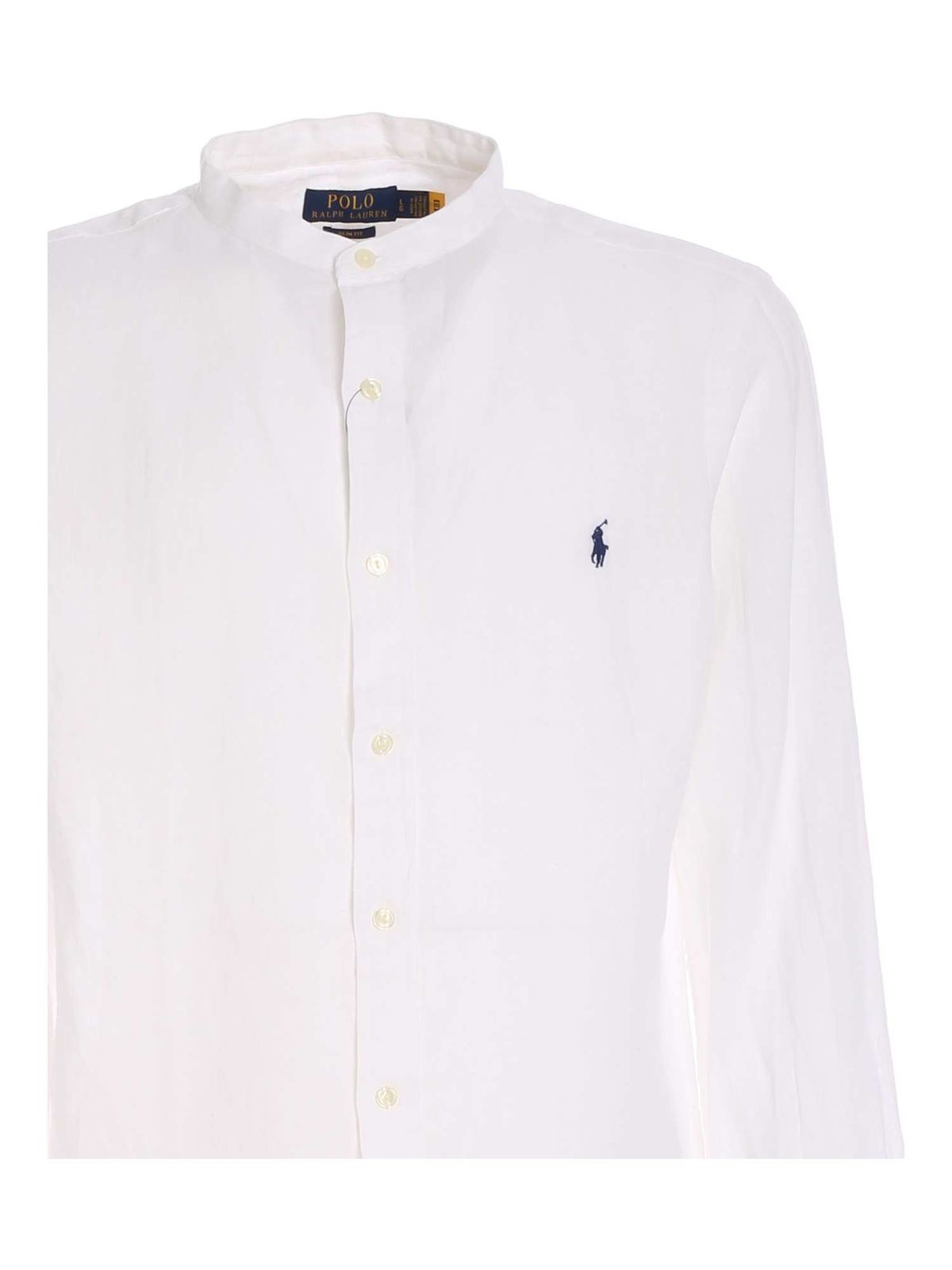 Shop Polo Ralph Lauren Logo-embroidered Linen Shirt In White