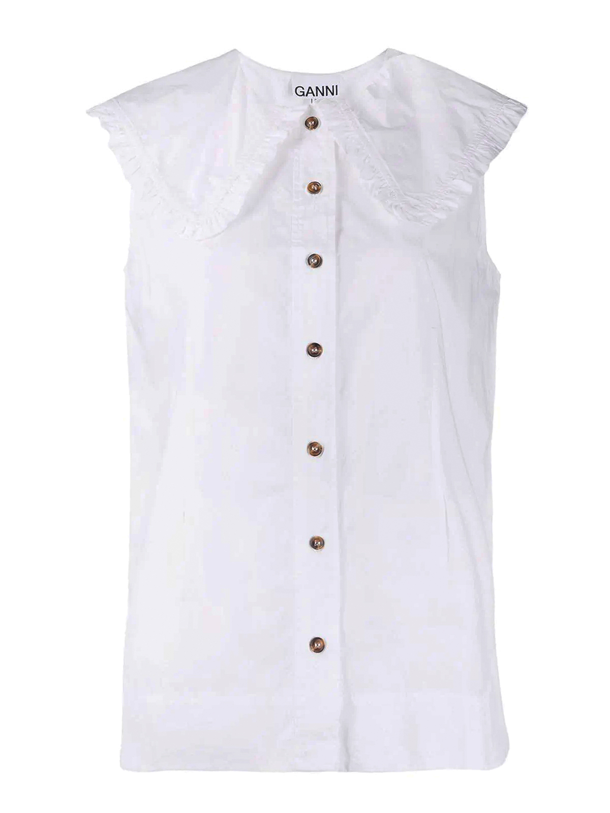 Ganni Peter Pan Collar Cotton Shirt In White