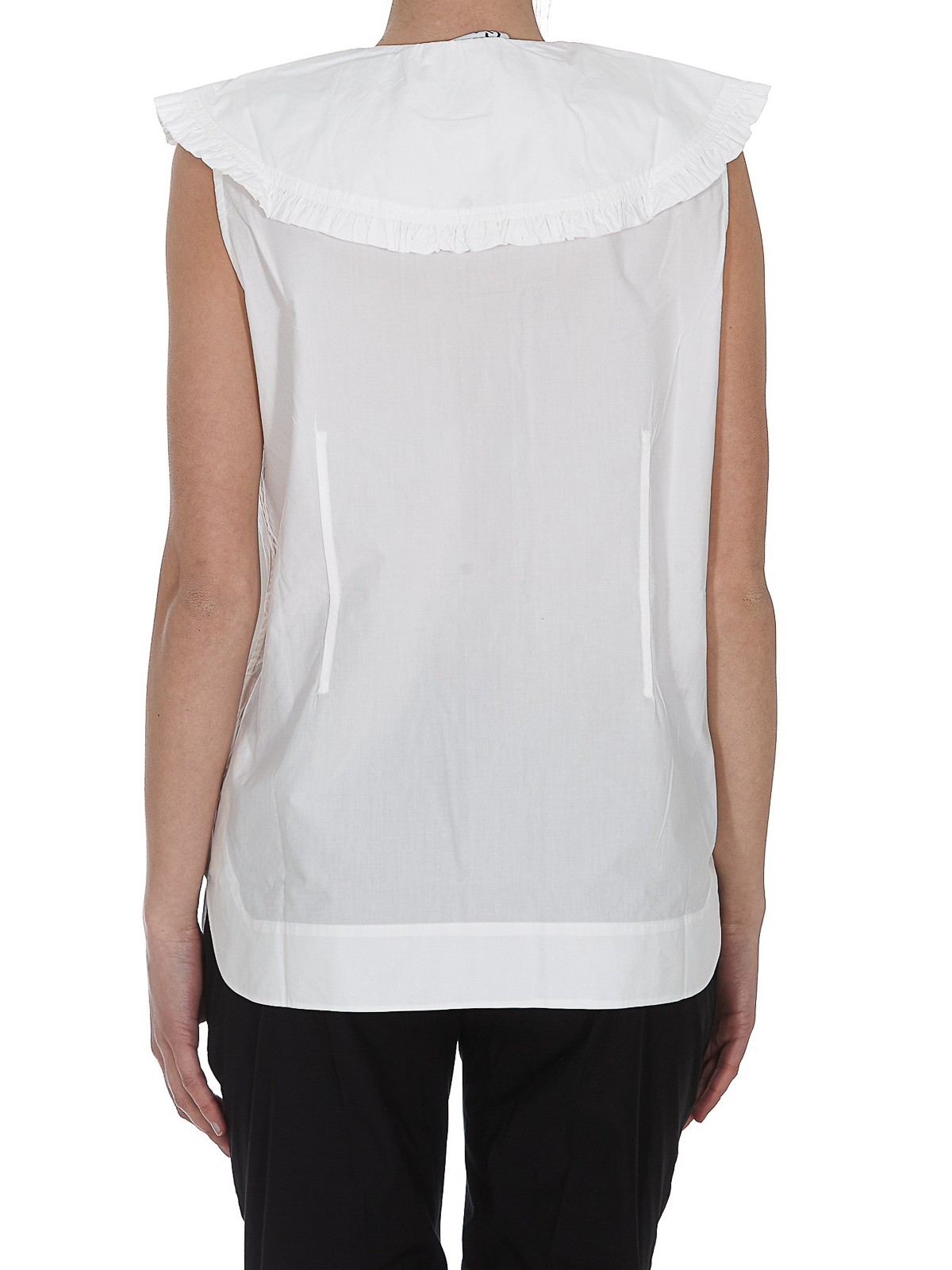 Shop Ganni Peter Pan Collar Cotton Shirt In White