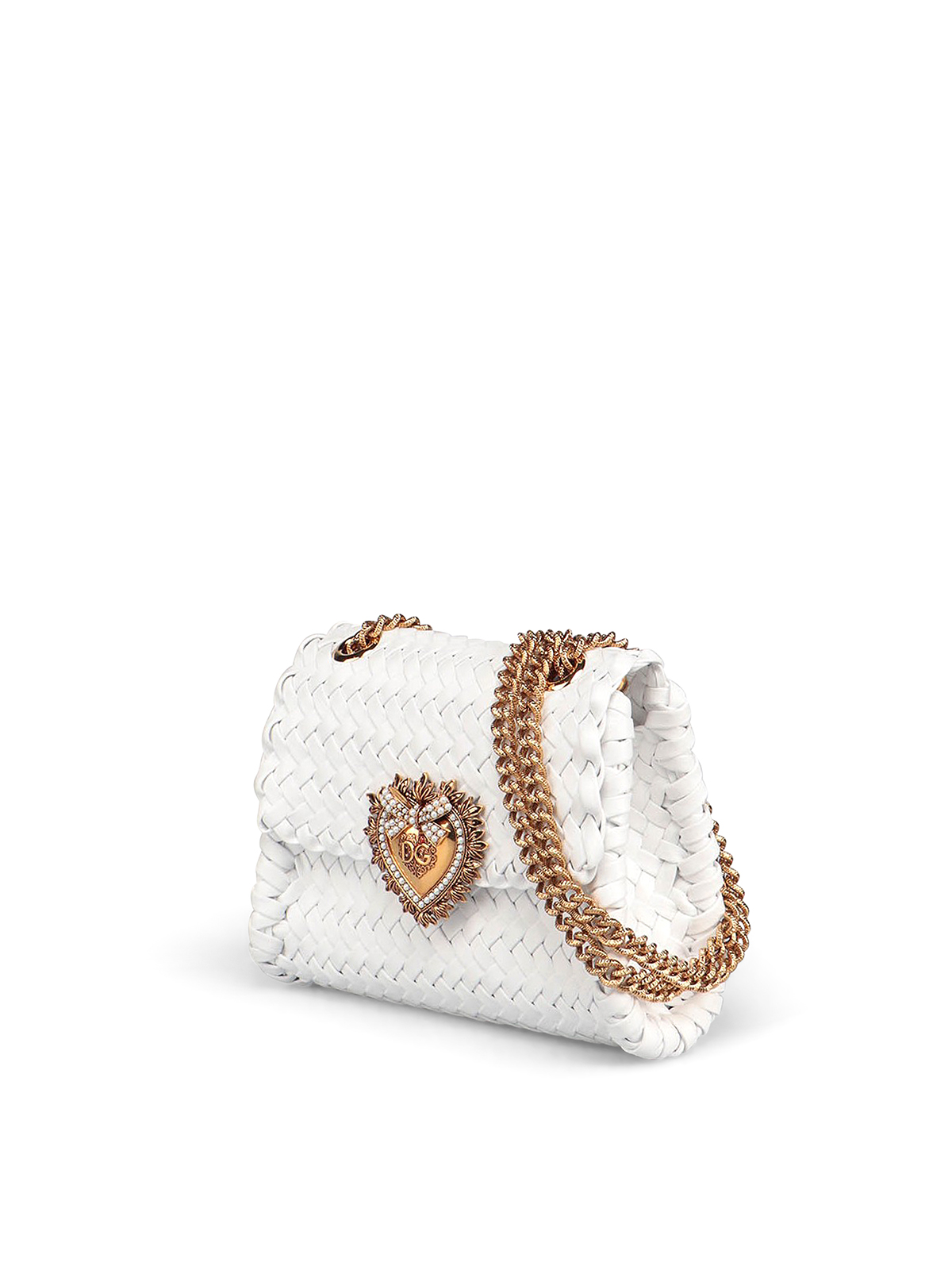 Dolce & Gabbana Devotion Bag In Rhinestone Chain In Gold Color Small