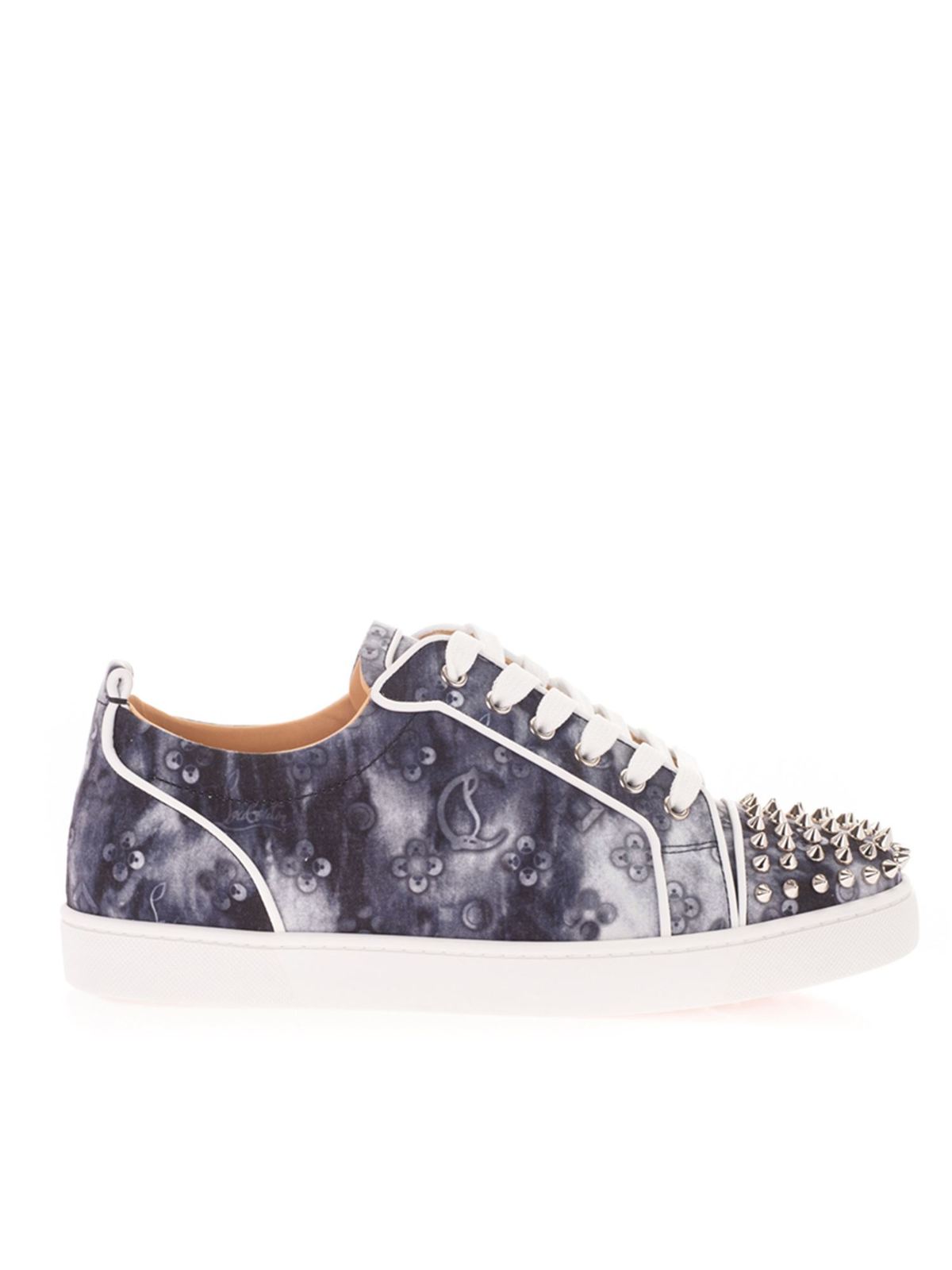 Christian Louboutin Lou Spike Blue And White Sneakers New