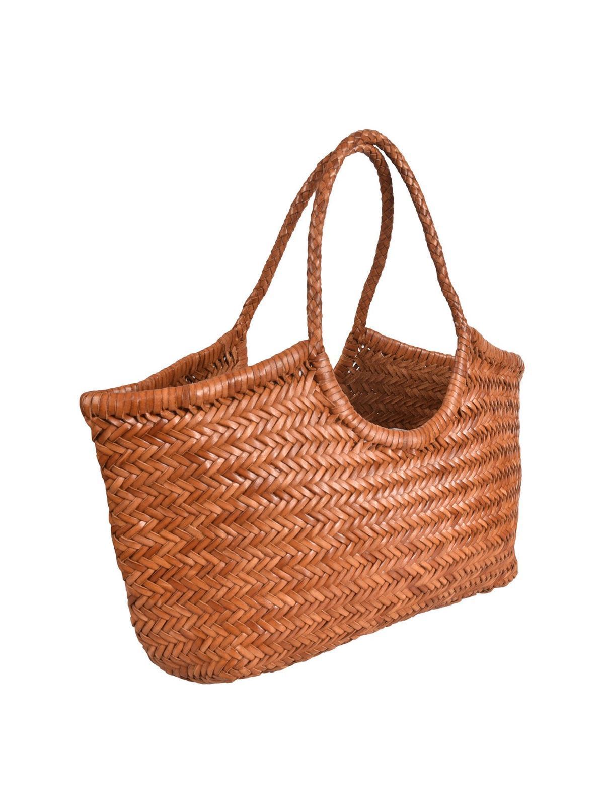 Tan Nantucket large woven-leather basket bag, Dragon Diffusion