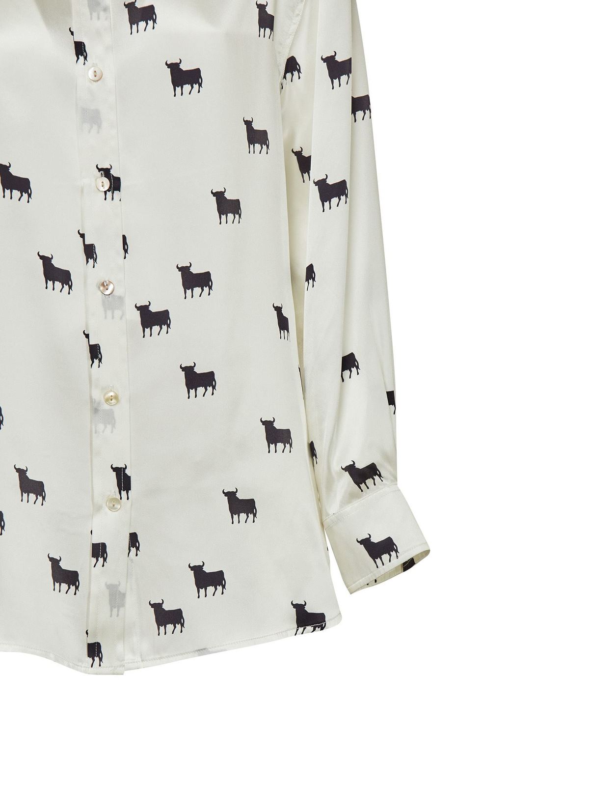L' Autre Chose Camicia in seta bianca e nera stampa toro