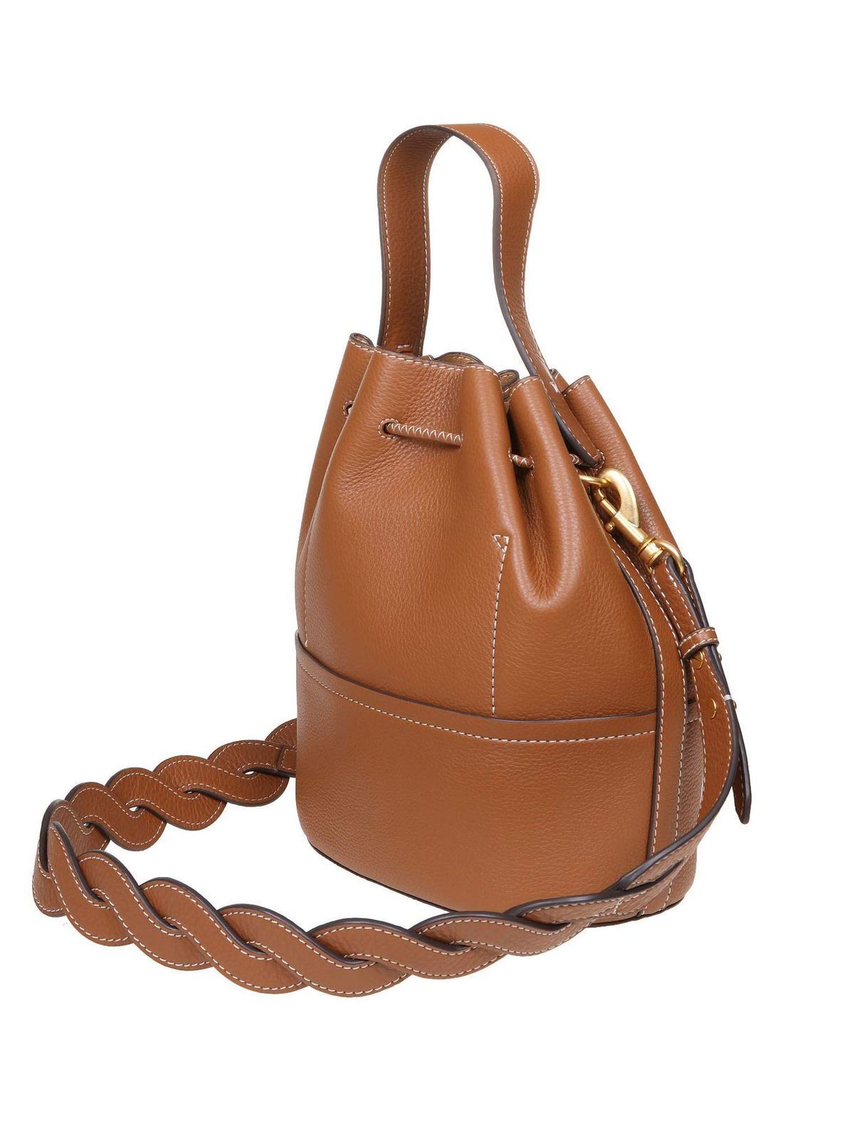 TORY BURCH: Miller bag in grained leather with emblem - Brown