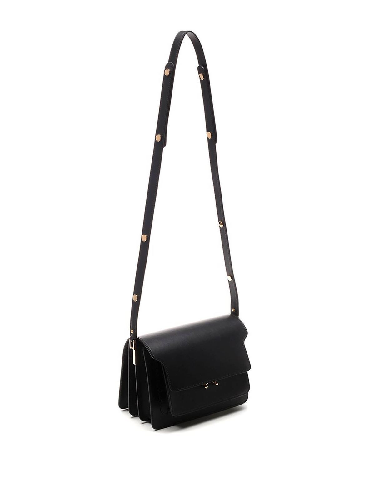 MARNI Medium Trunk Calfskin flap Shoulder Bag Cross body Navy Gold Metal