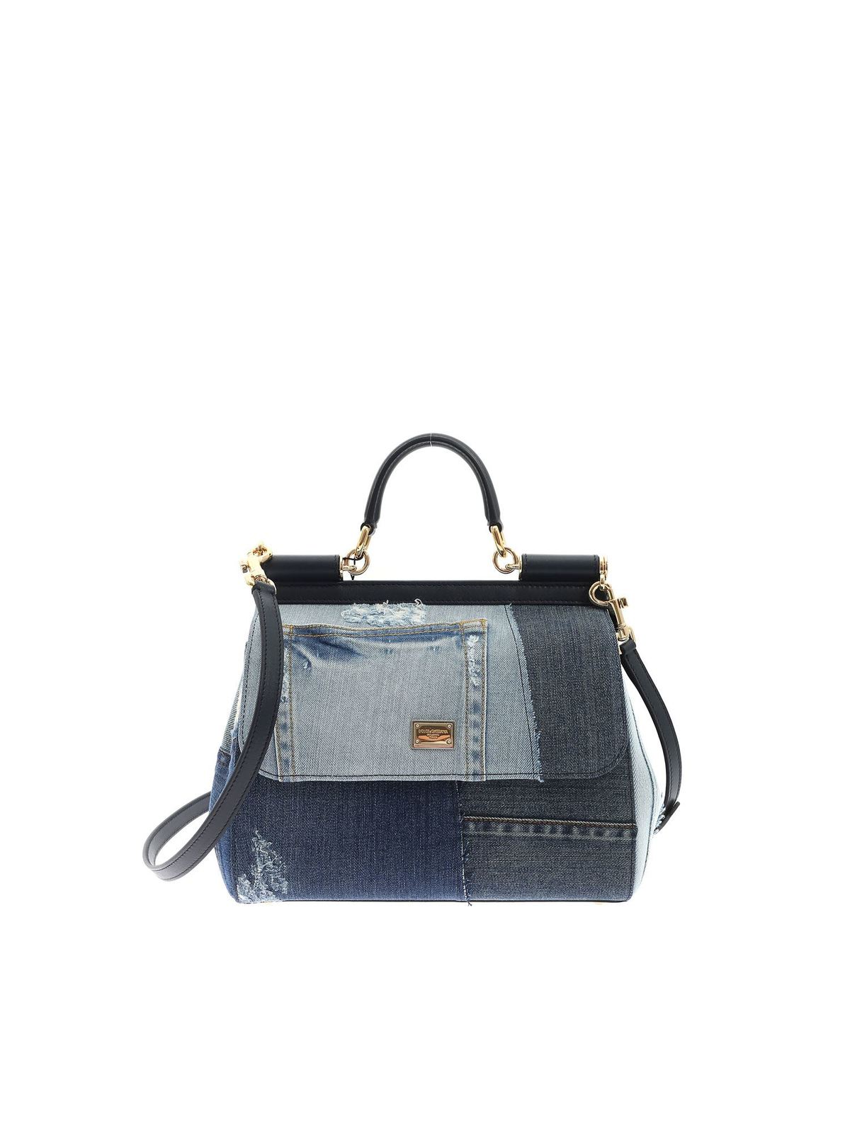 Dolce & Gabbana Sicily Medium Denim Handbag In Blue