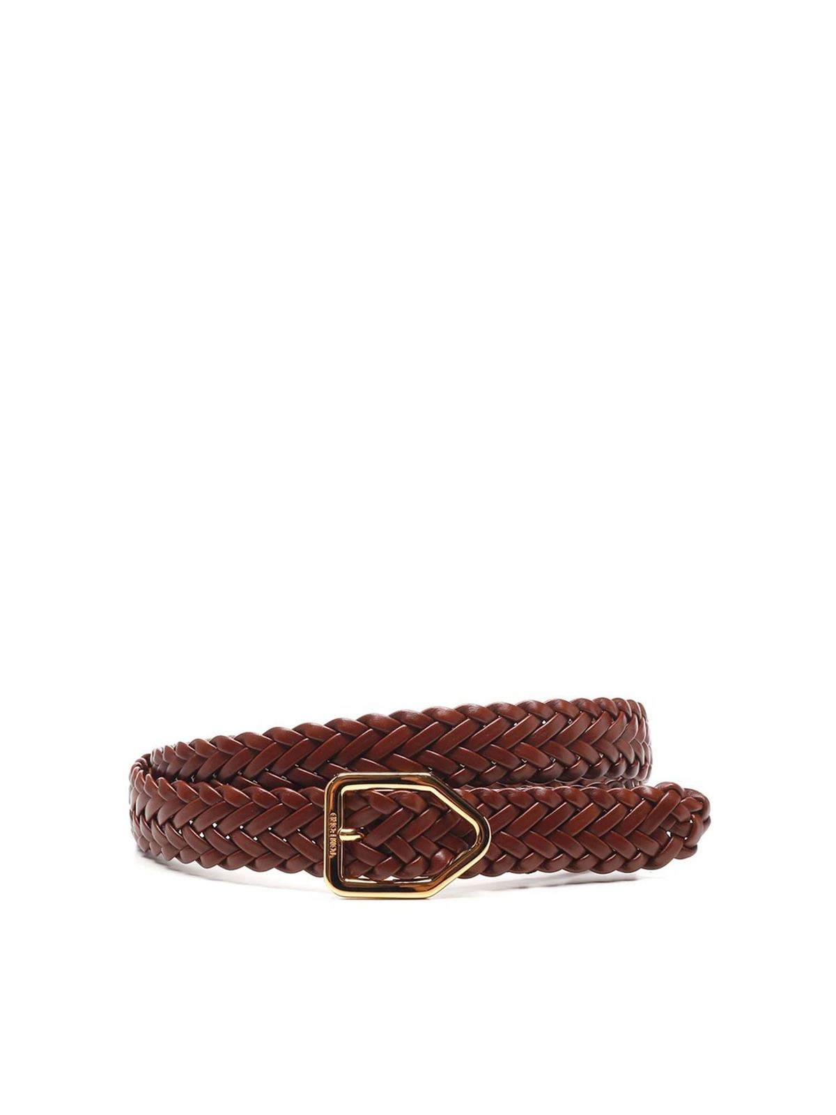 Logo woven leather belt in brown - Tom Ford