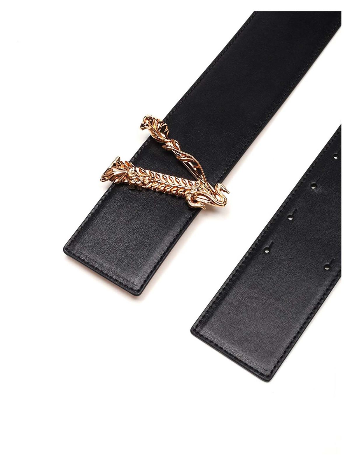 Shop Versace Virtus Leather Belt In Black In Negro