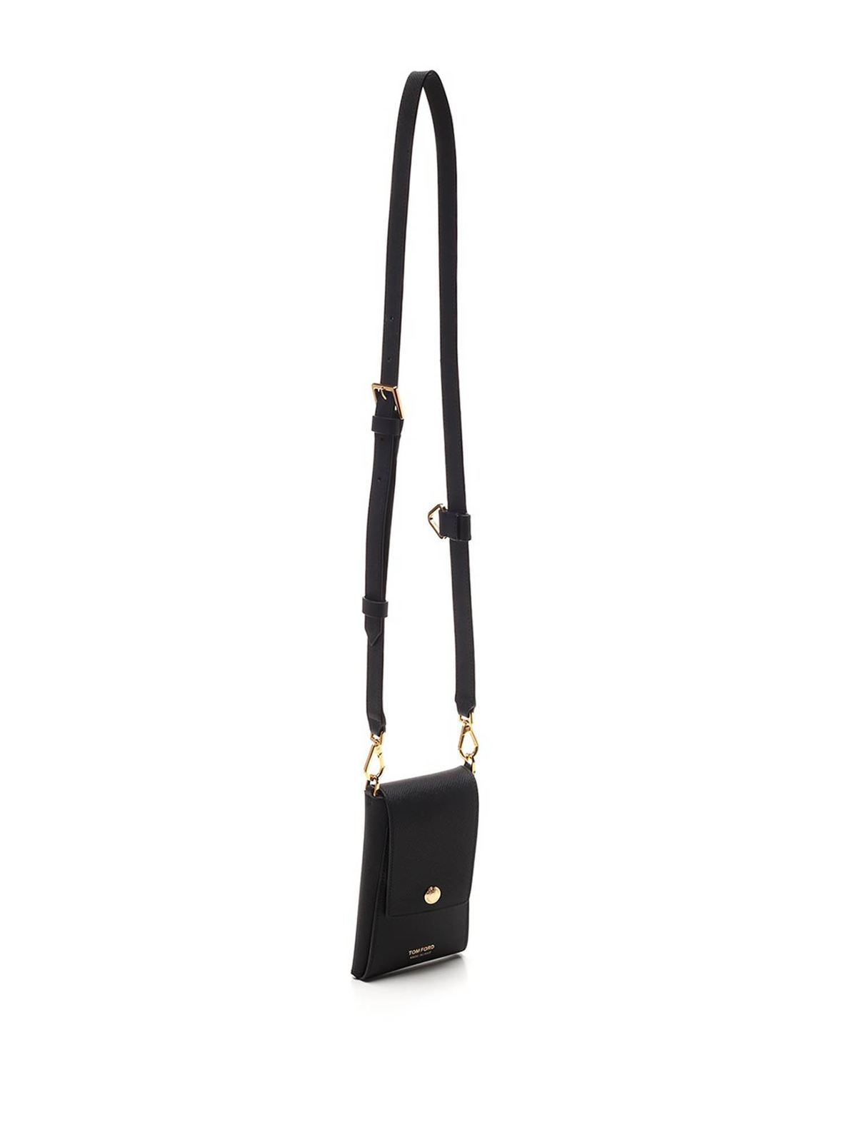 Étui Longe Tom Ford Pour Téléphone, Cuir Olive Avec Bracelet Logo, Neuf