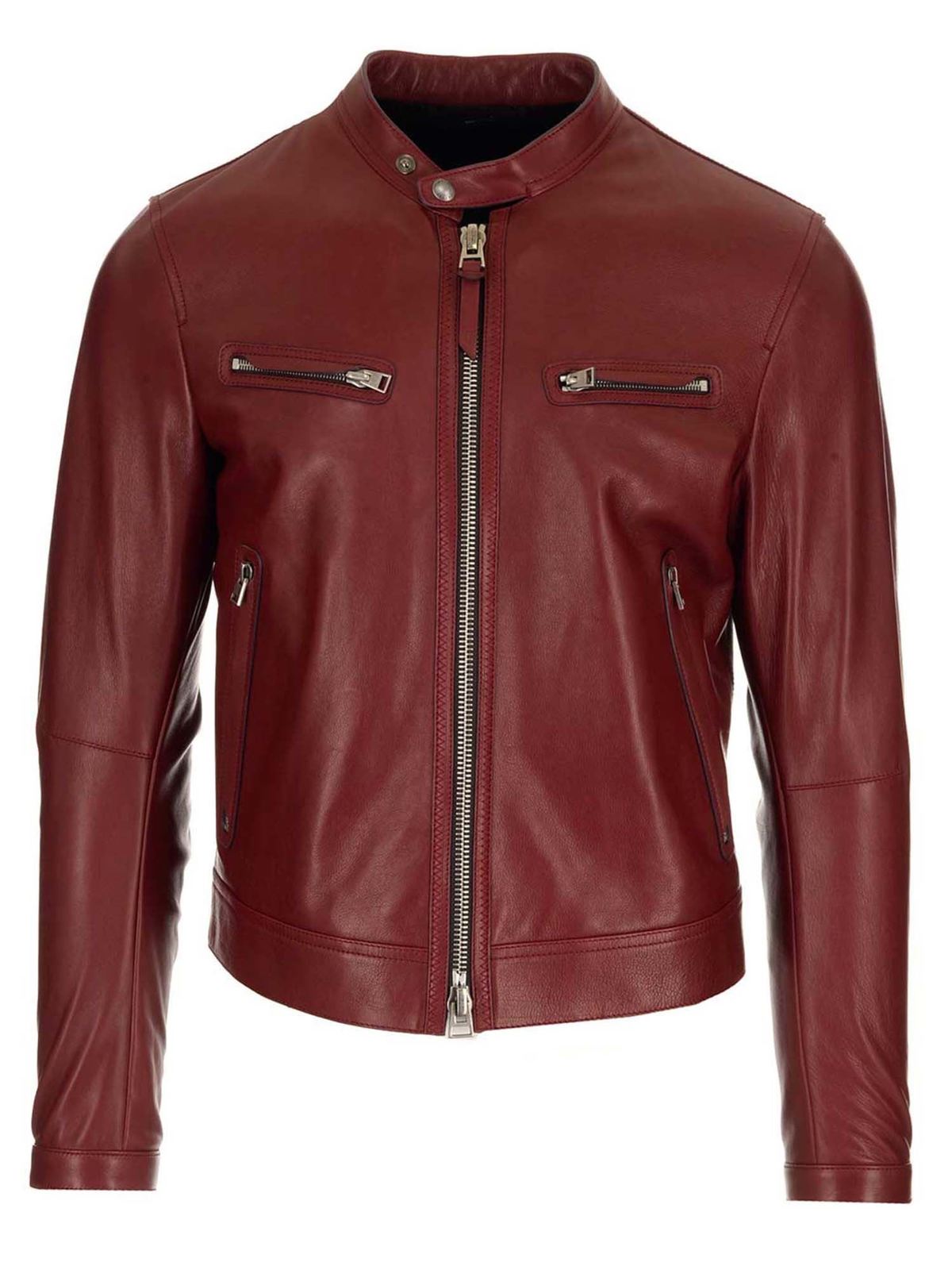 Tom Ford Leather biker jacket in burgundy - Red | BW486TFL822R09