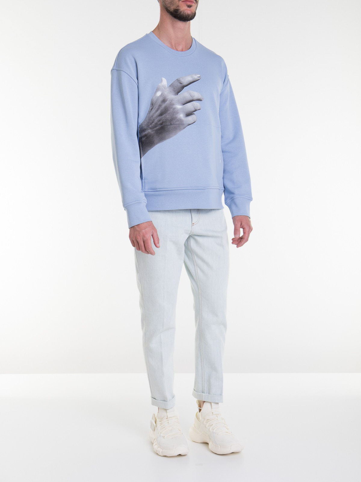 Neil Barrett Hand print sweatshirt - Light Blue|PBJS736SQ556S3151 Neil Barrett Hand print sweatshirt - Light Blue|PBJS736SQ556S3151
