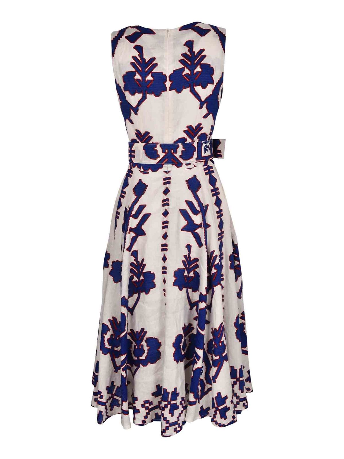 Knee length dresses Samantha Sung Avenue dress in white and cobalt blue AVENUEDRESSCREWNECKSLEEVELESSMIDIWHITECOBALTBLUE