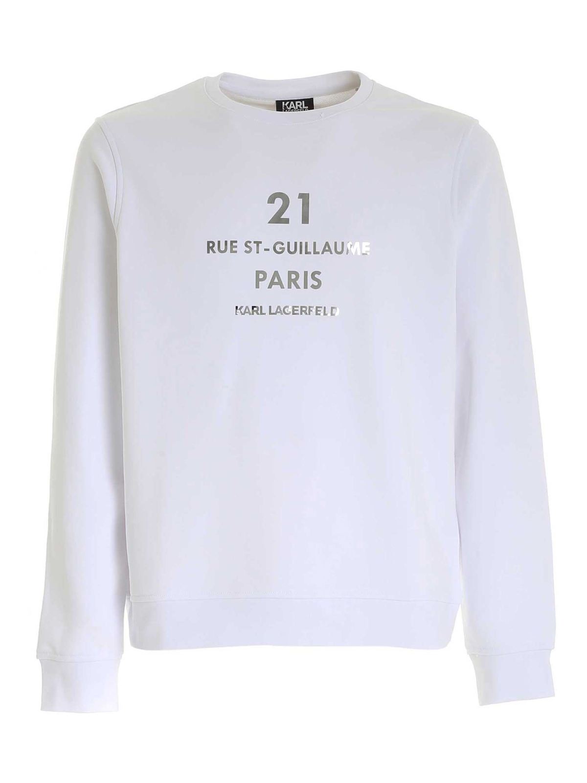 Karl Lagerfeld Metallized Logo Print Sweatshirt In White