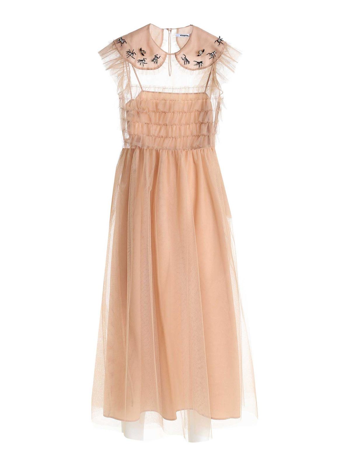 Vivetta Jewel Embroidery Tulle Dress In Nude Colour In Rosado