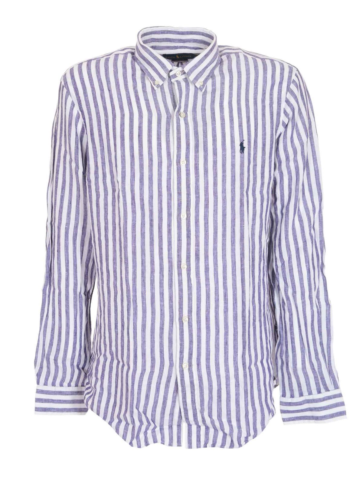 Polo Ralph Lauren Classic Striped Shirt In White And Blue