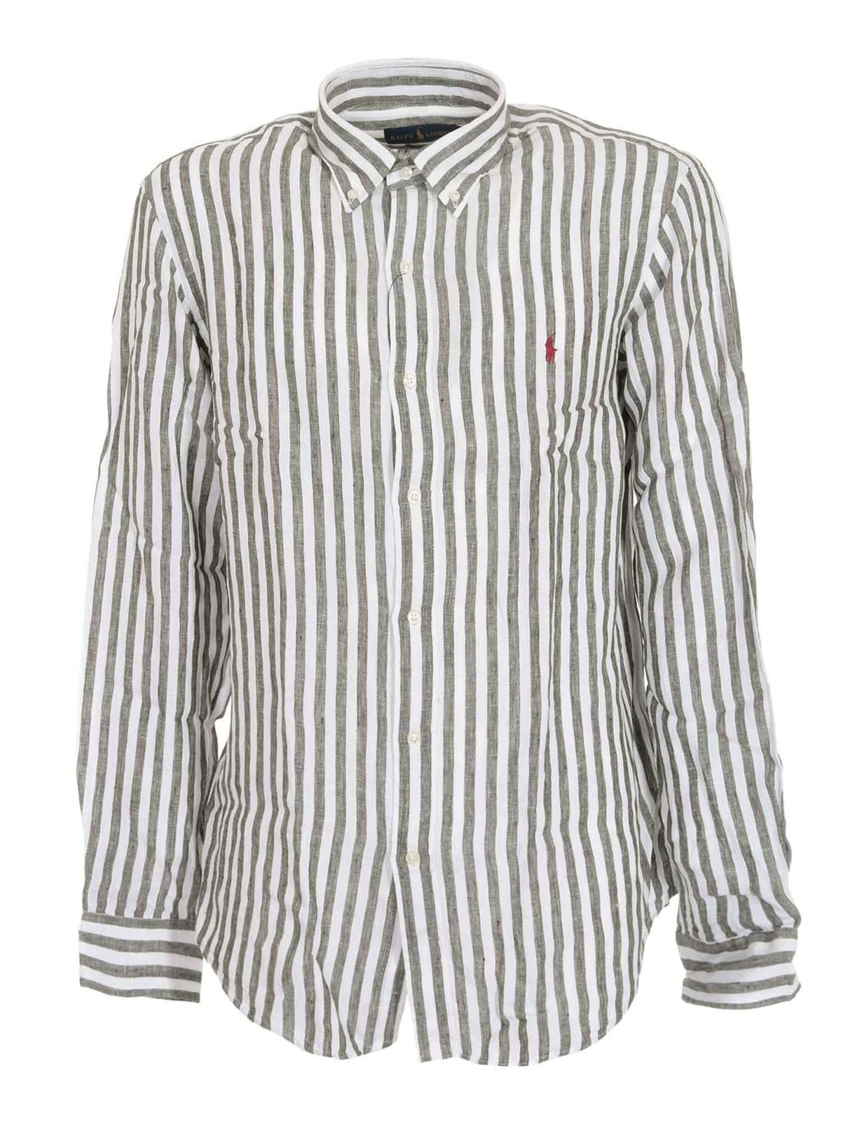Polo Ralph Lauren Classic Striped Shirt In White And Green