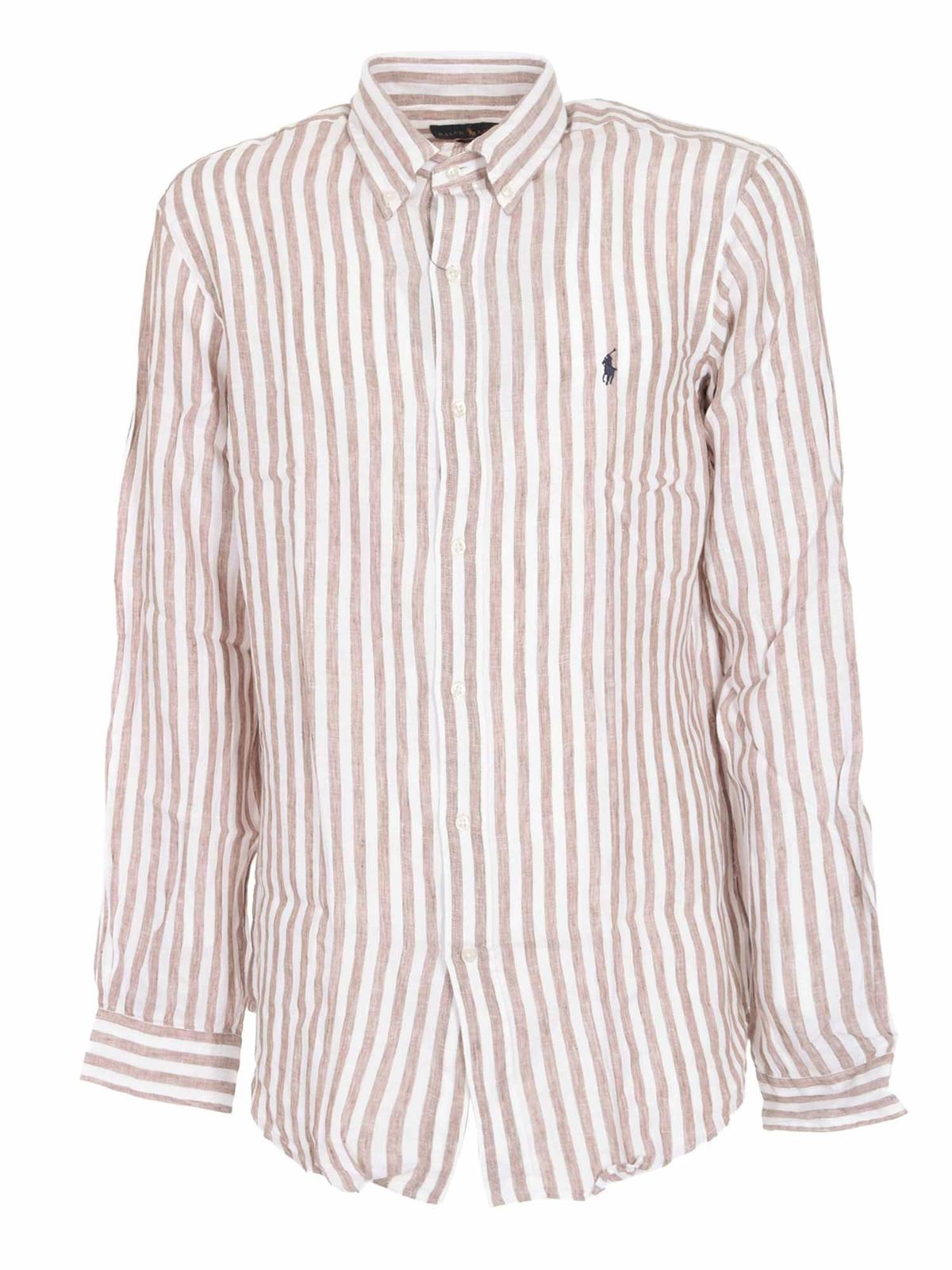 Polo Ralph Lauren Classic Striped Shirt In White And Khaki In Brown