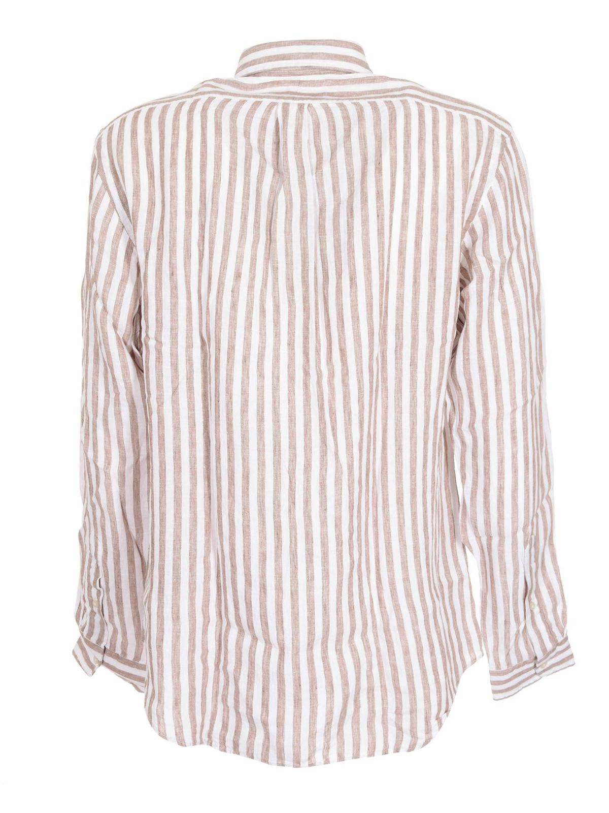 Shop Polo Ralph Lauren Classic Striped Shirt In White And Khaki In Brown