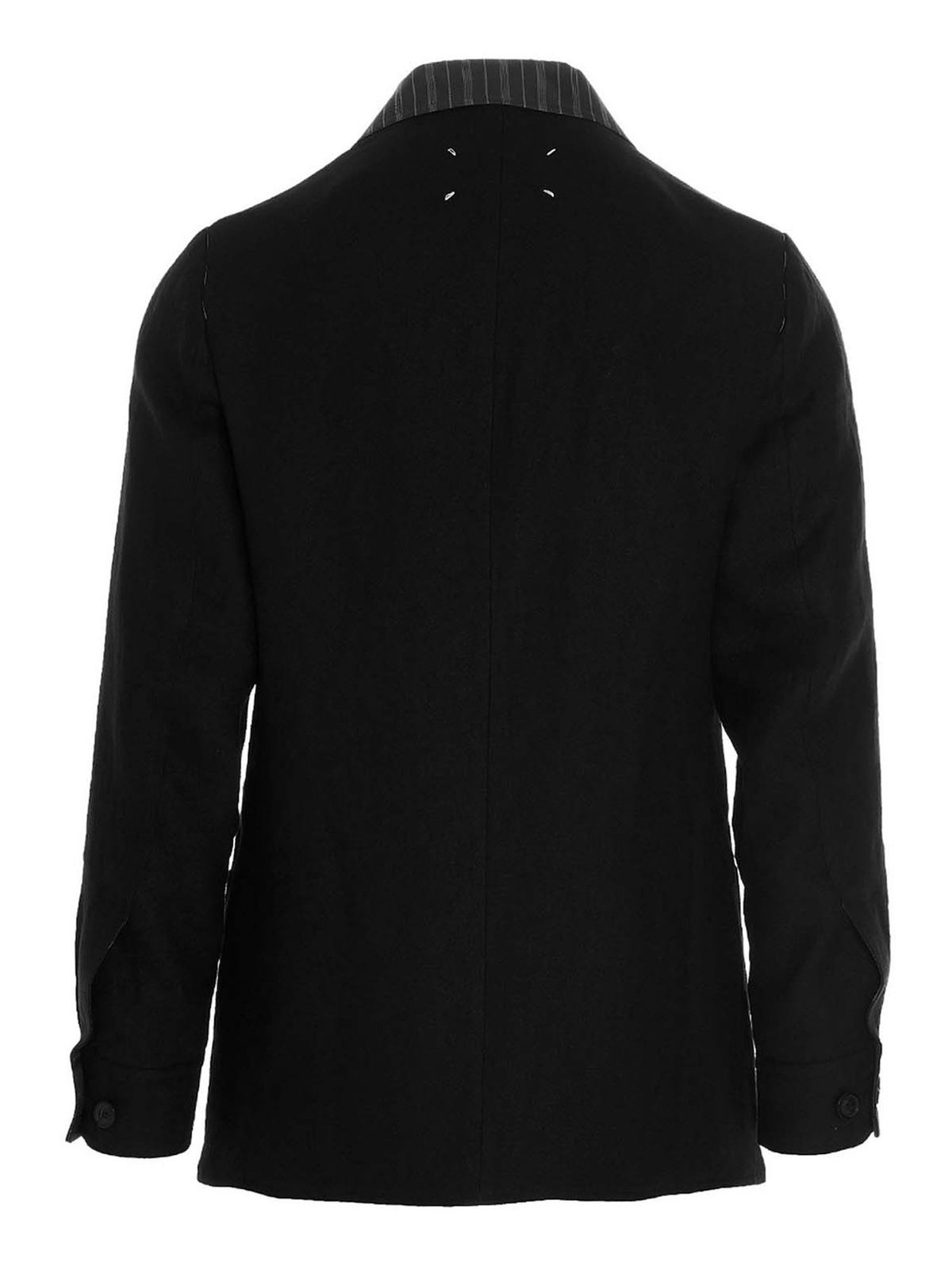 Maison Margiela Single-breasted linen blazer jacket in black