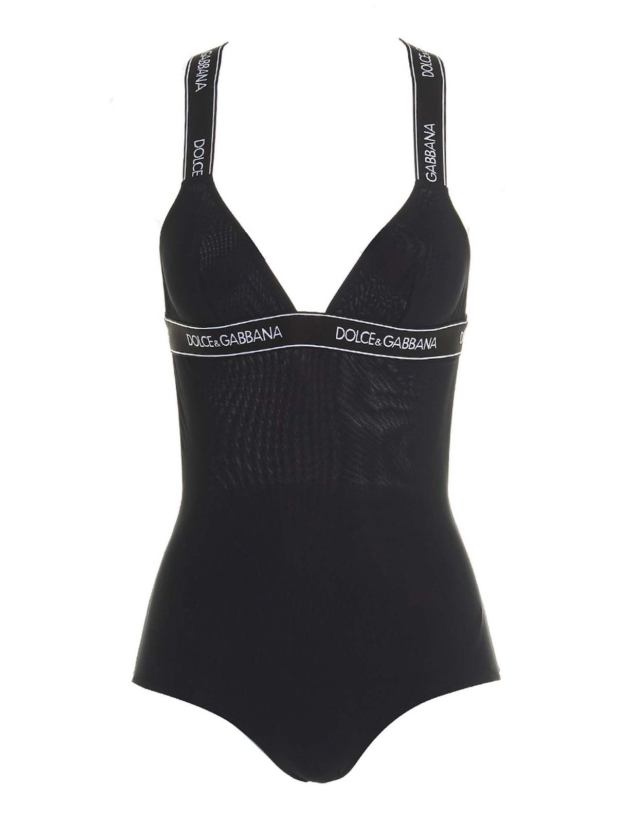 Dolce & Gabbana Logo Band One-piece Swimsuit In Black