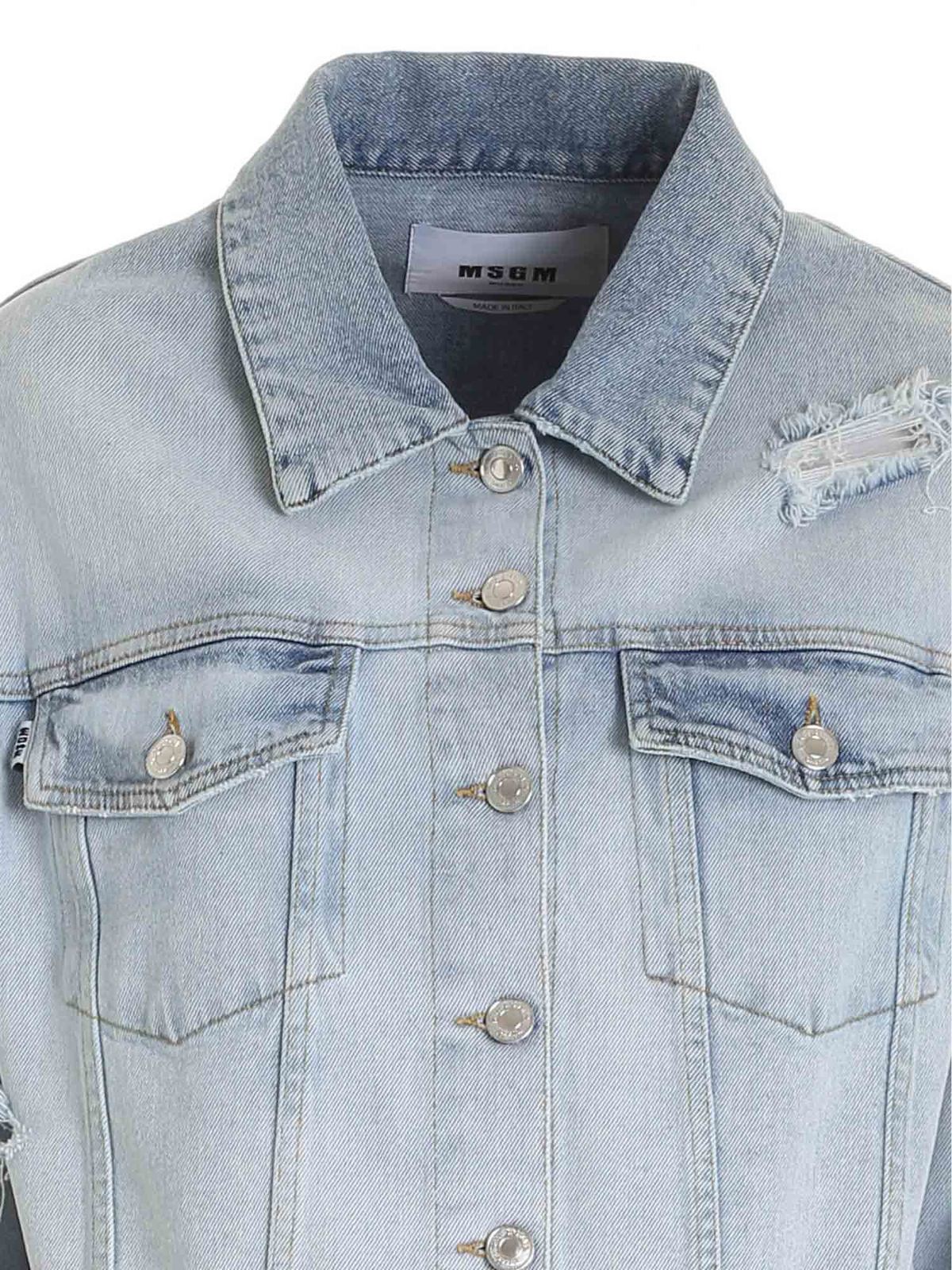 Denim jacket M.S.G.M. Destroyedeffect jacket in light blue