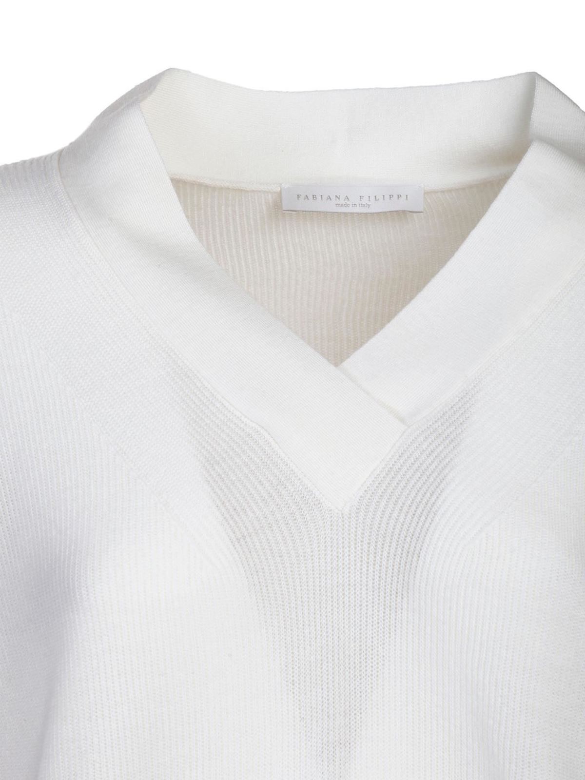 FABIANA FILIPPI ホワイト五分袖セーター Fabiana Filippi V-neck short sleeve sweater in white