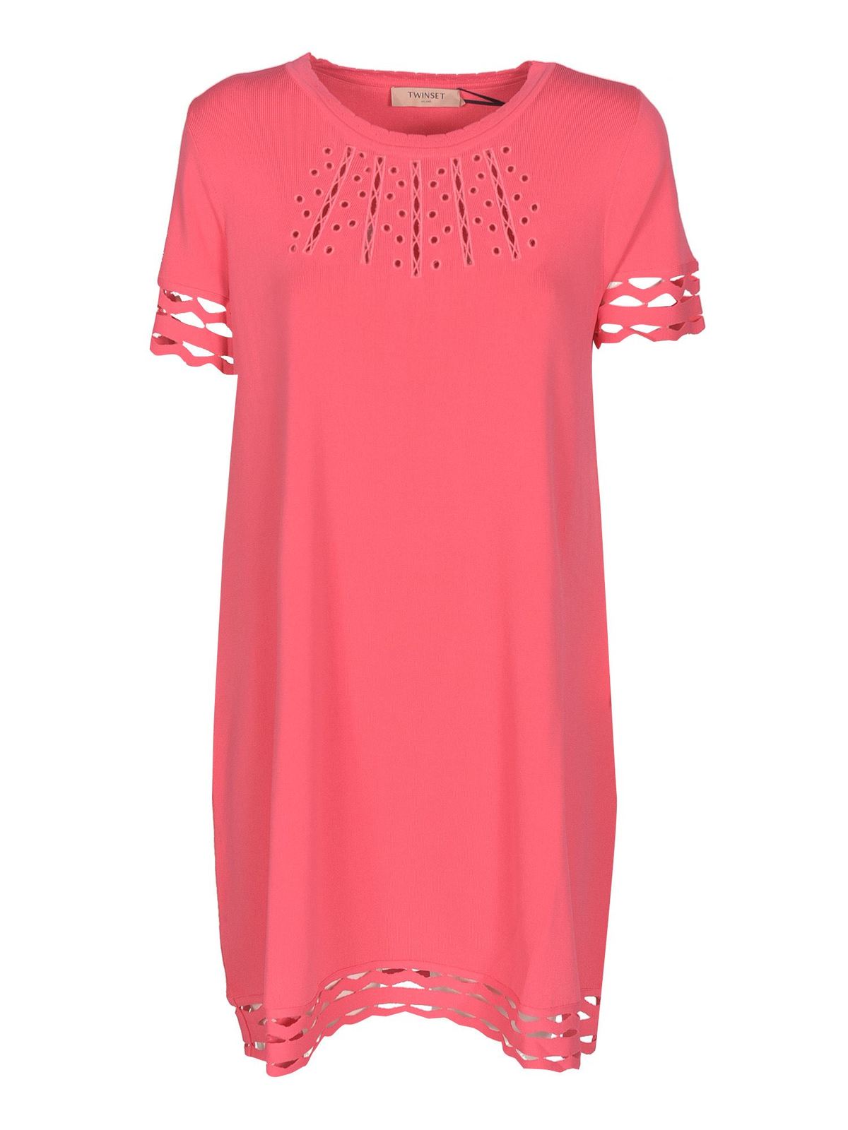 Twinset Sangallo embroidered dress in Neon Pink|211TT317100779
