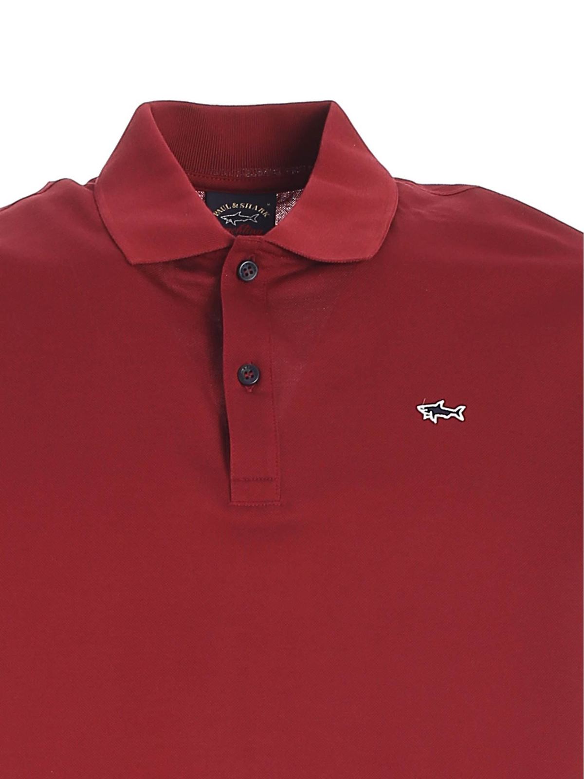 Shop Paul & Shark Logo Patch Polo Shirt In Burgundy In Red