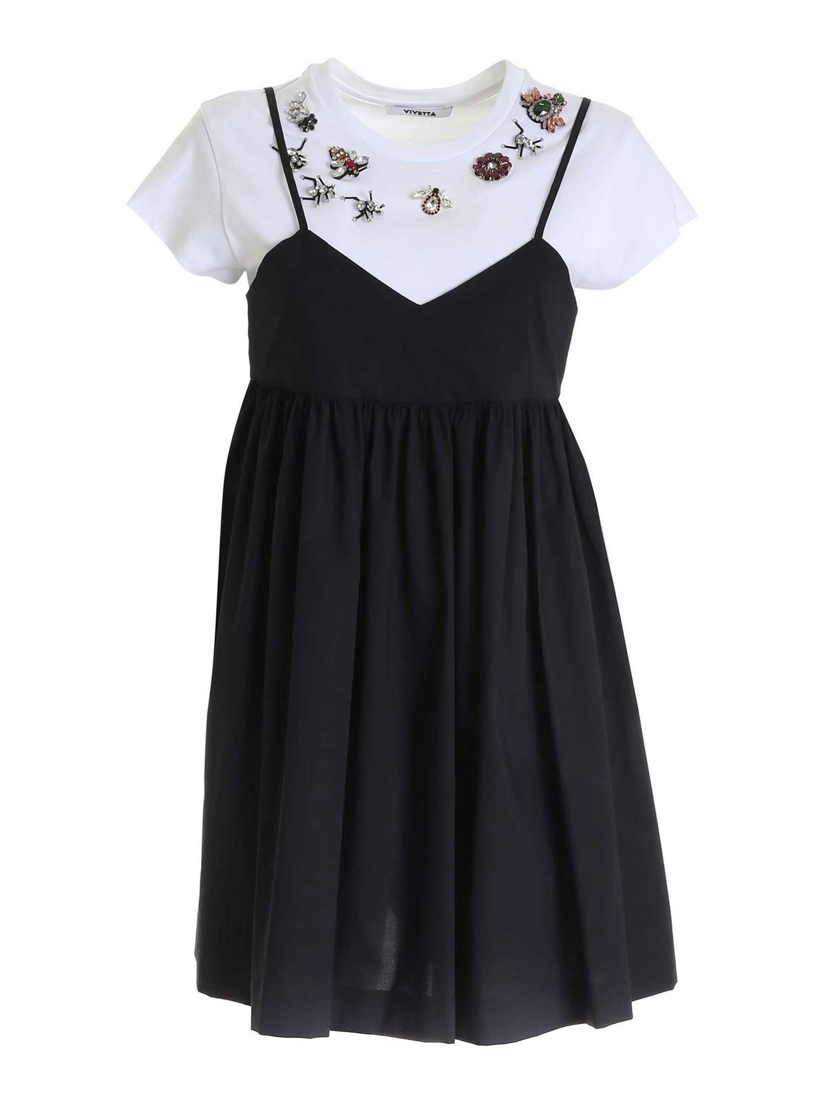 Vivetta Embellished T-shirt Dress In Black And White