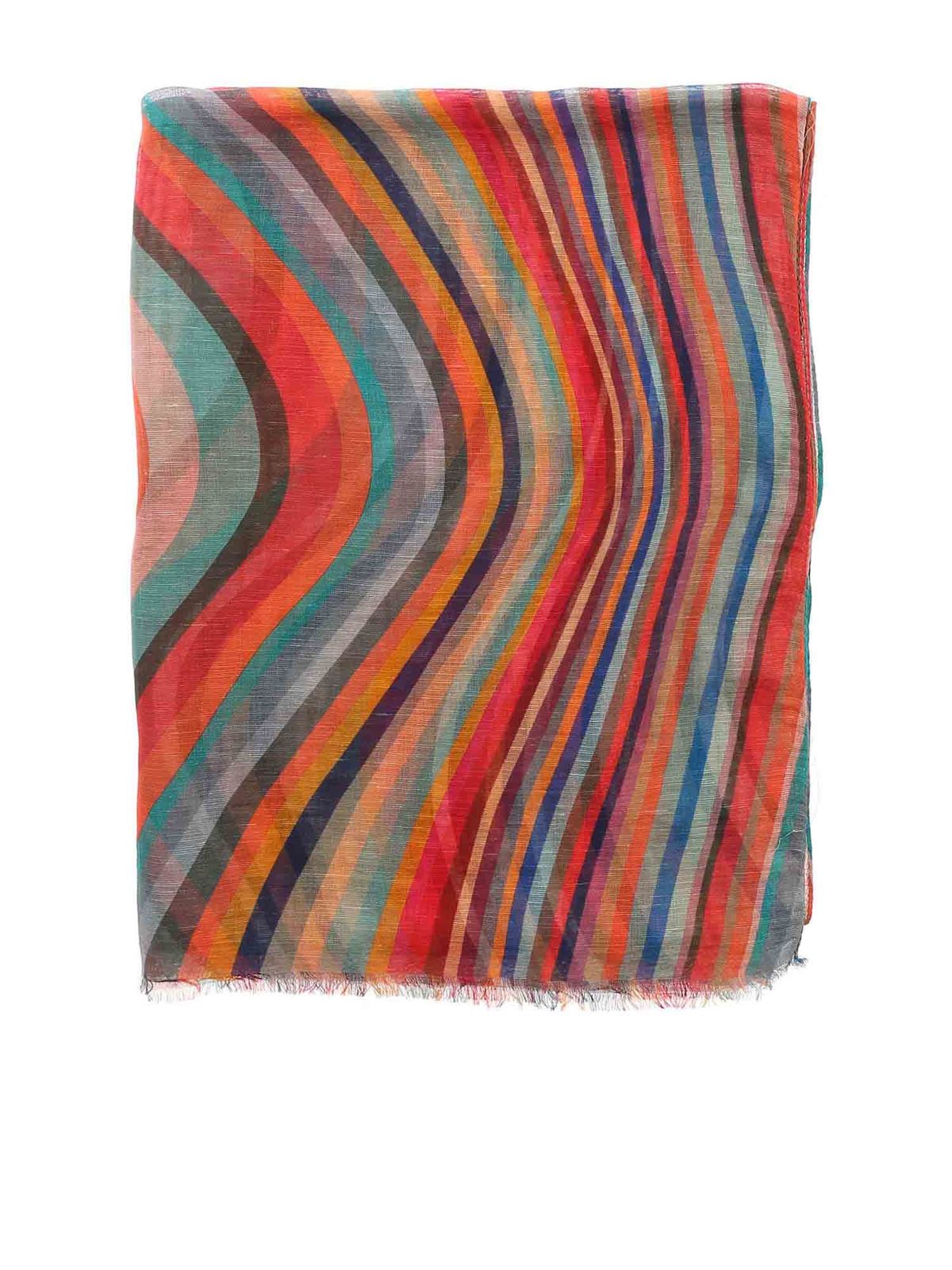 Paul Smith Fringes Multicolor Scarf In Brown