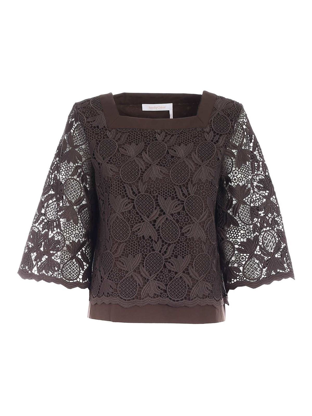 See By Chloé Lace Blouse In Brown In Marrón
