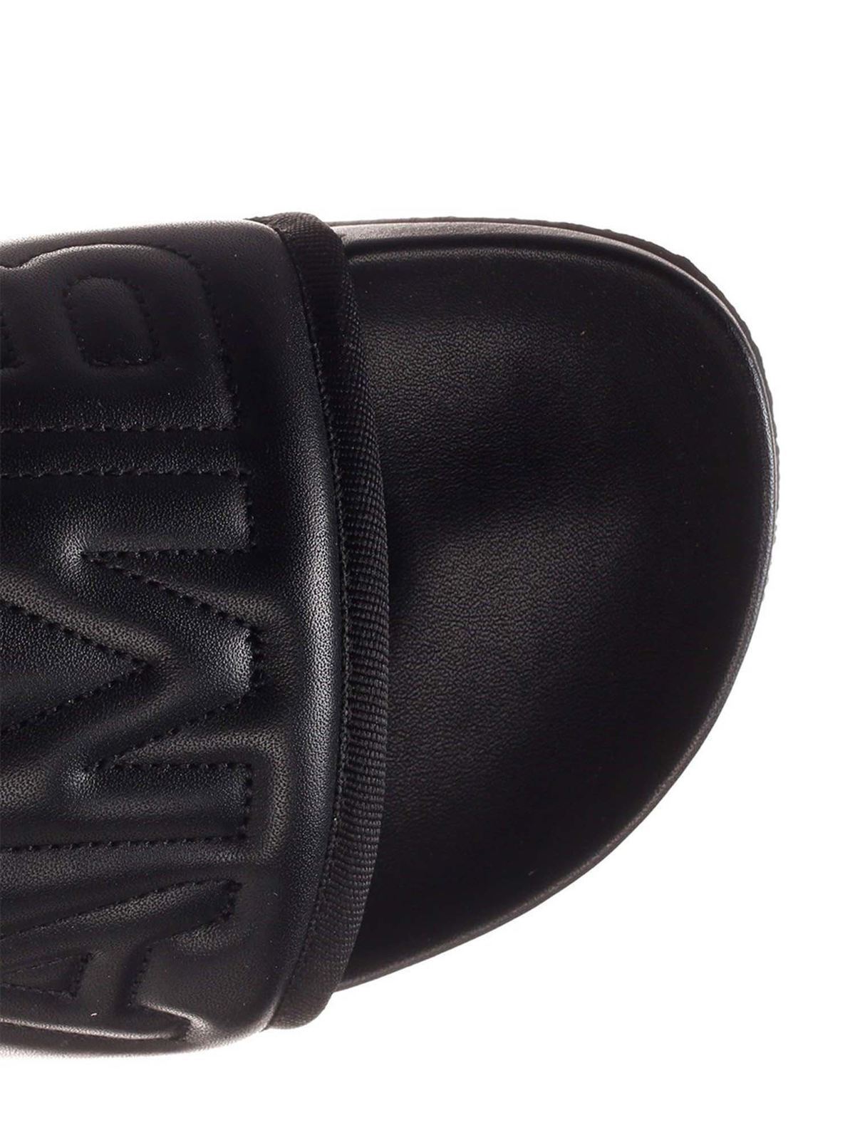 Shop Ambush Leather Branded Sliders In Black
