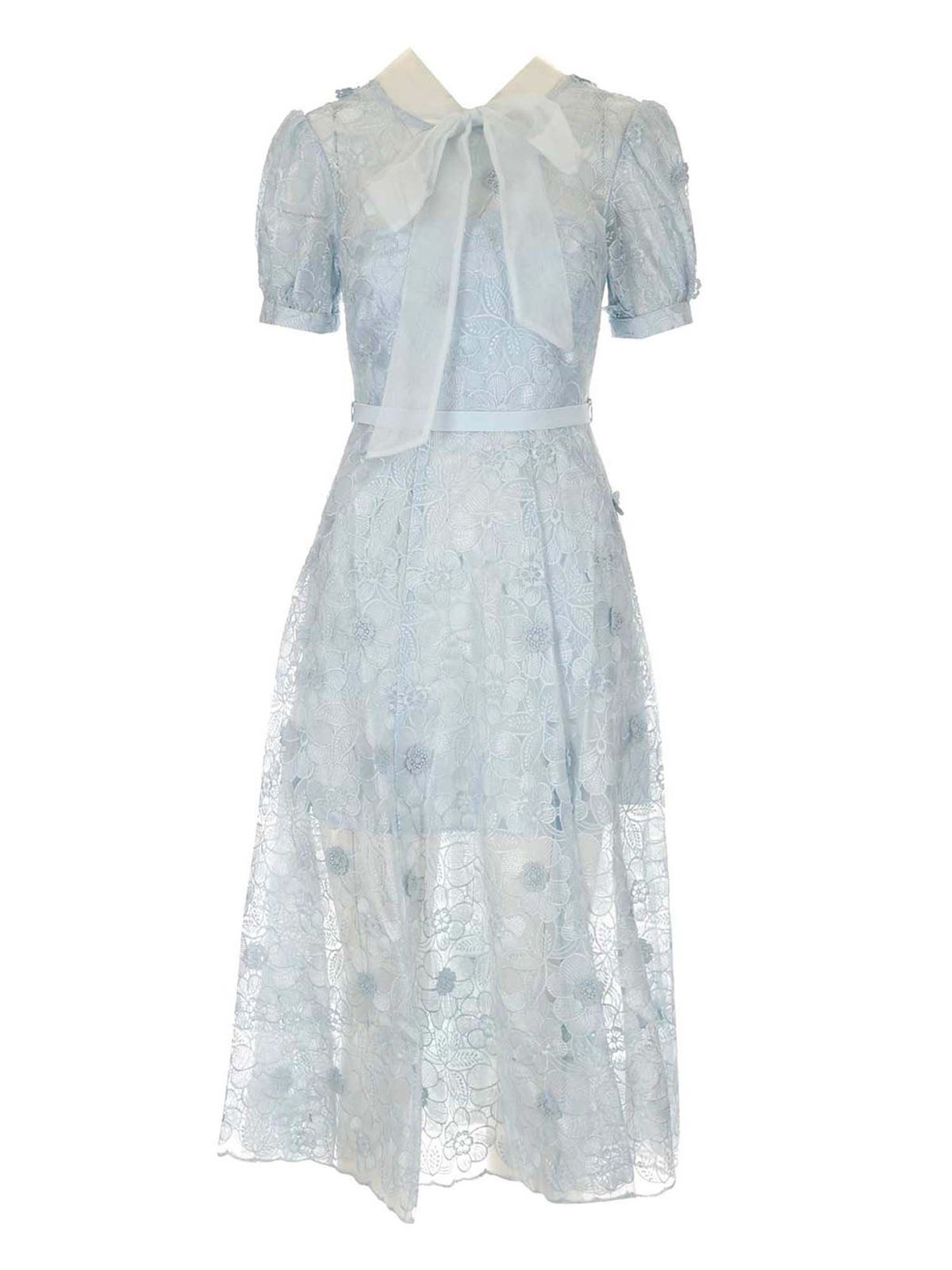 pale blue knee length dress One-Shoulder Knee-Length Wedding-Guest Dress with Bow– PromGirl main image 1